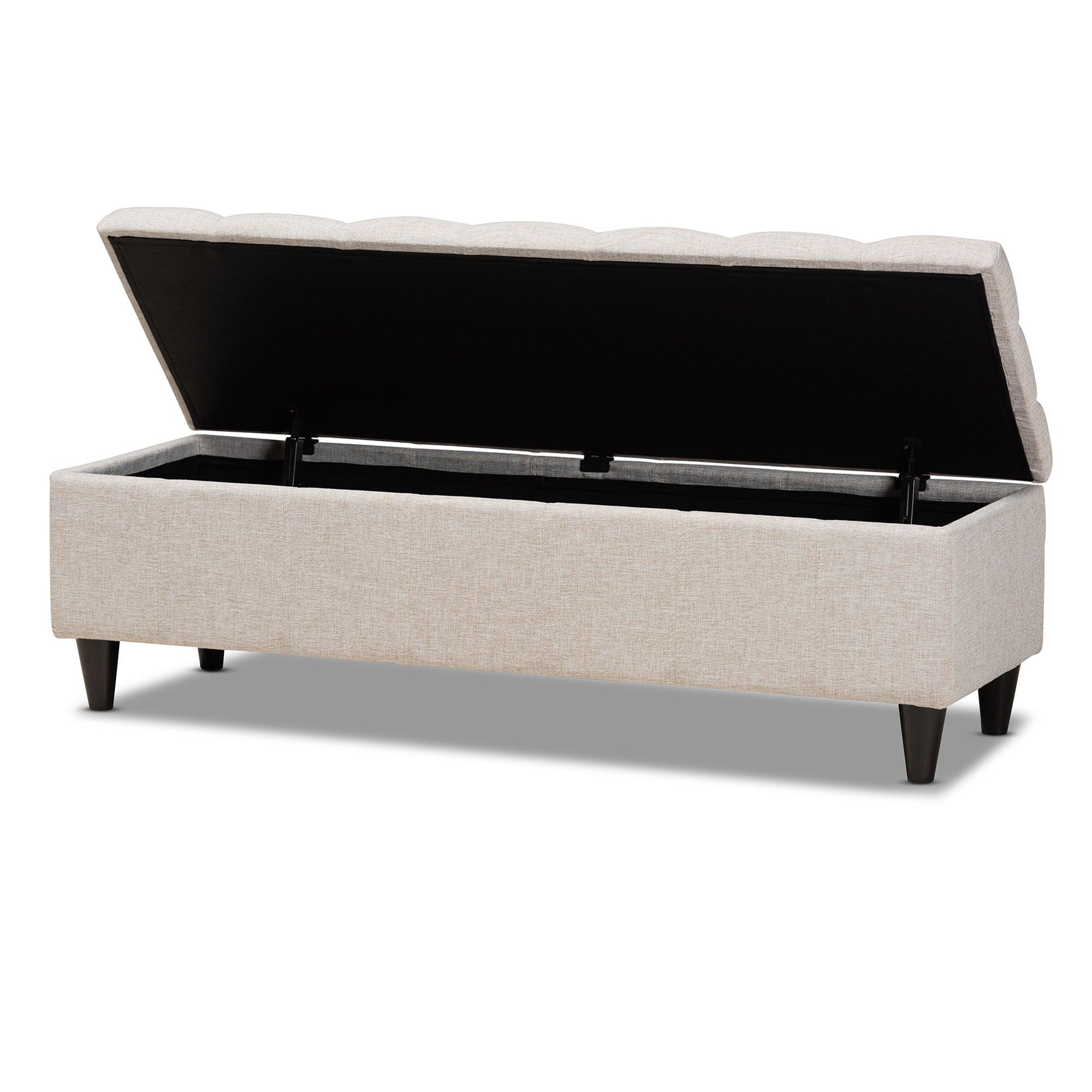 Brette Mid-Century Modern Fabric Upholstered Finished Wood Storage Bench Ottoman