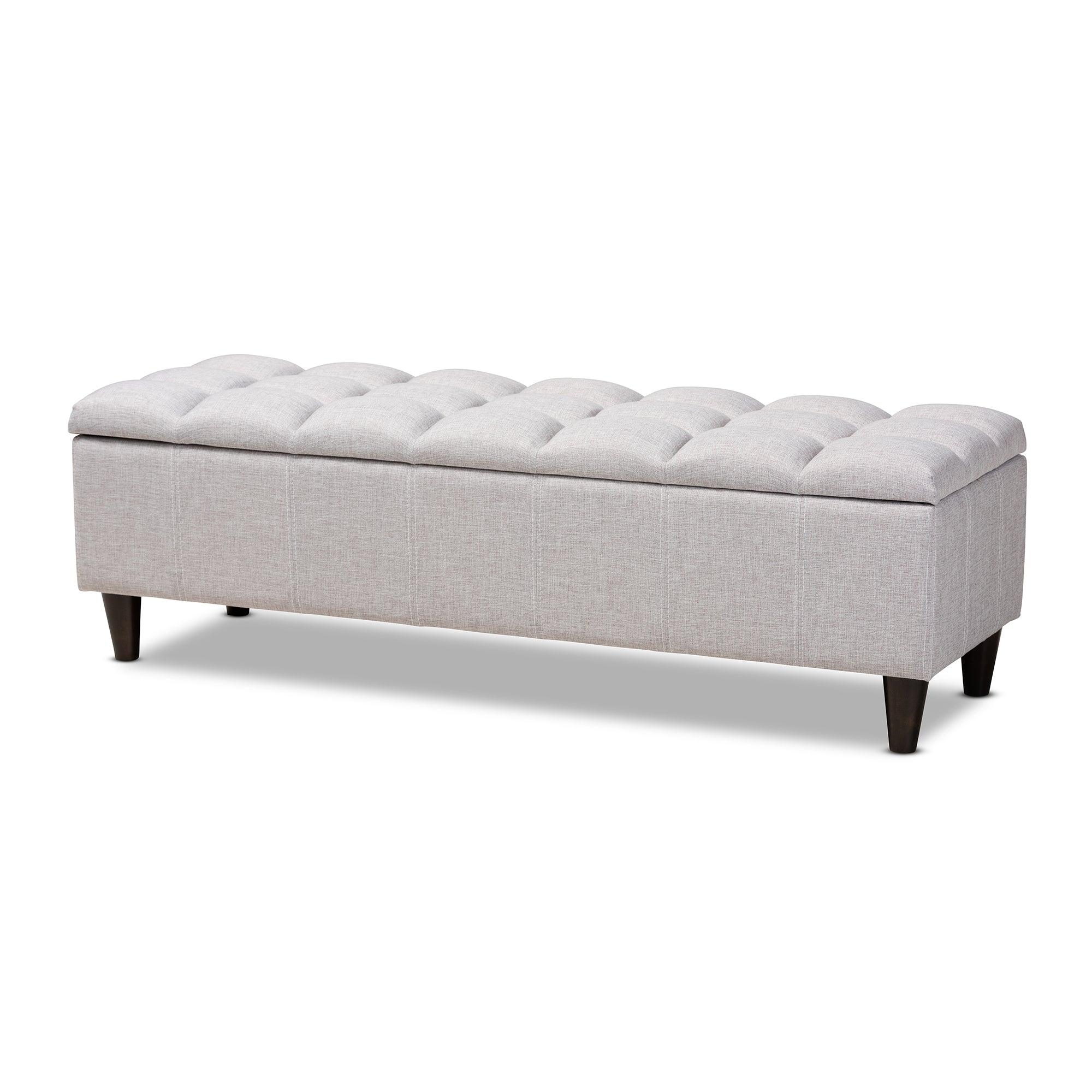 Brette Mid-Century Modern ish Fabric Upholstered Finished Wood Storage Bench Ottoman