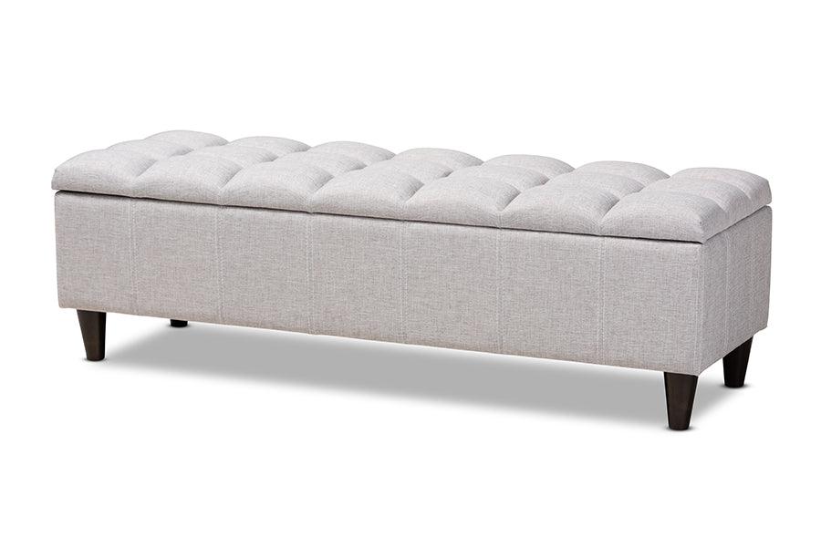 Brette Mid-Century Modern ish Fabric Upholstered Finished Wood Storage Bench Ottoman