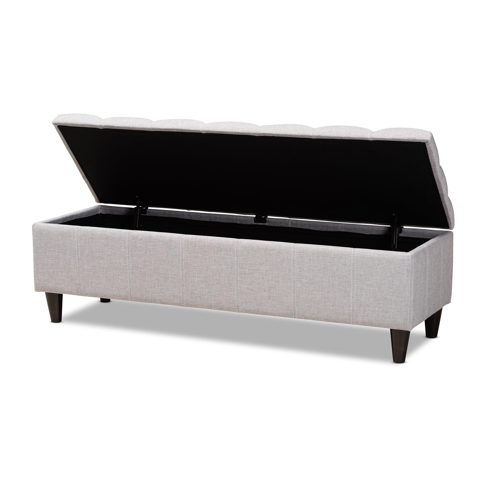 Brette Mid-Century Modern ish Fabric Upholstered Finished Wood Storage Bench Ottoman