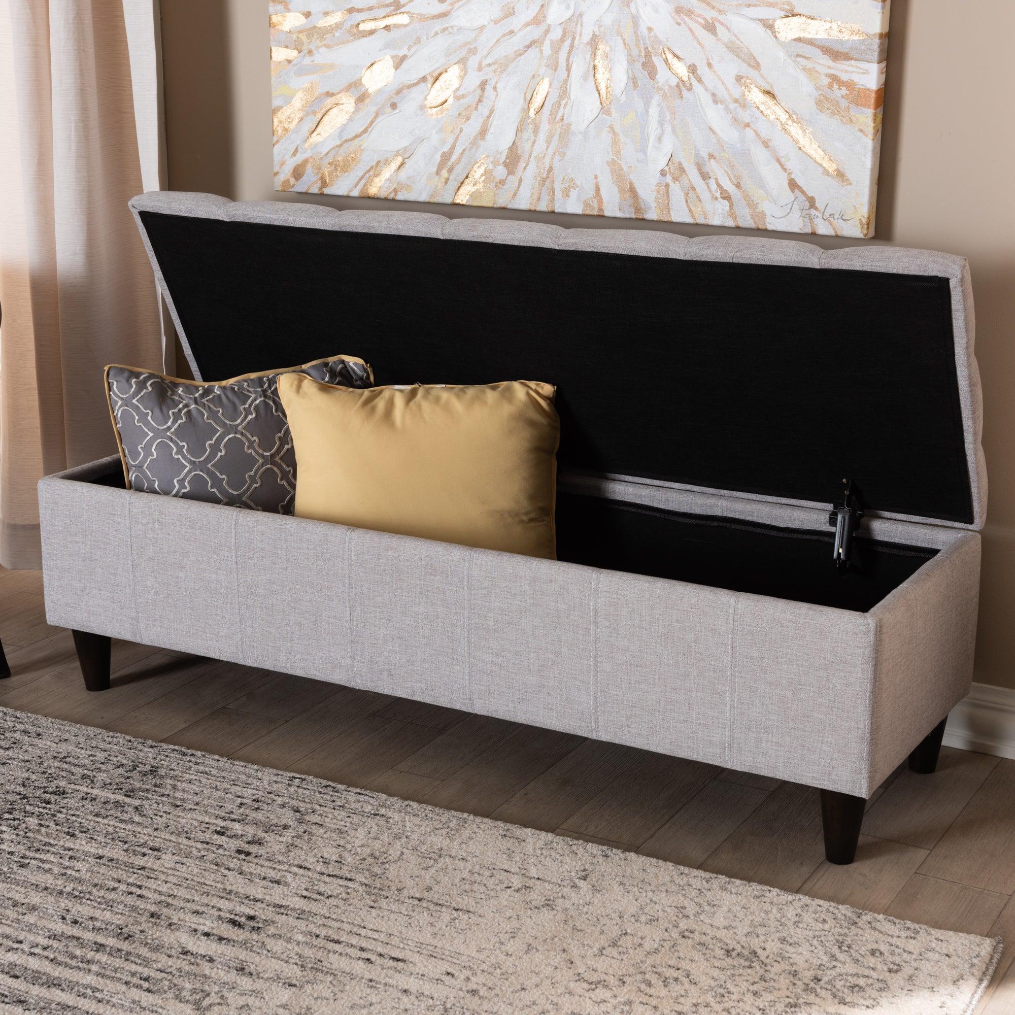 Brette Mid-Century Modern ish Fabric Upholstered Finished Wood Storage Bench Ottoman