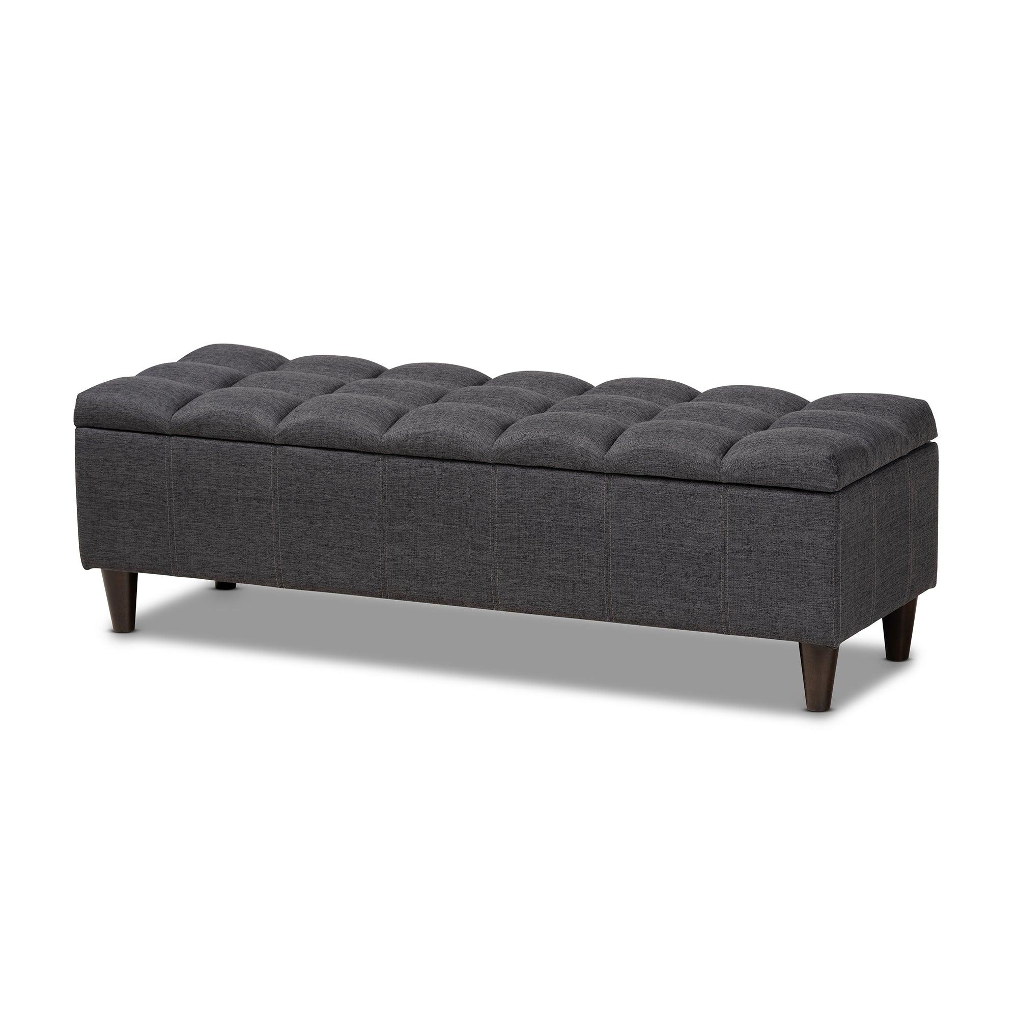 Brette Mid-Century Modern Fabric Upholstered Finished Wood Storage Bench Ottoman