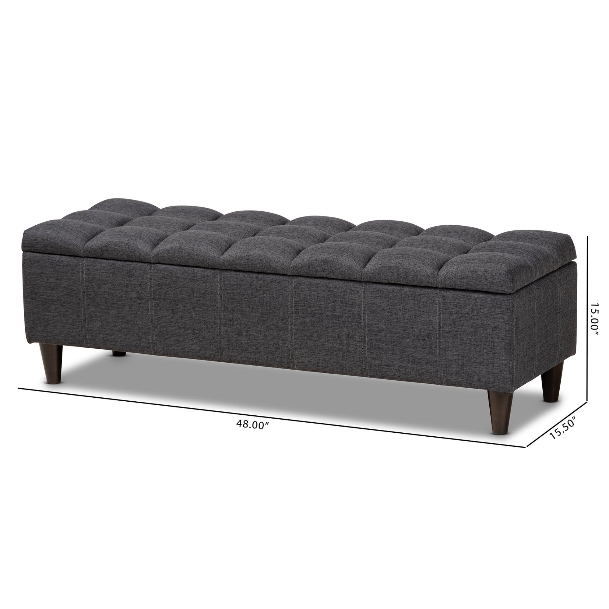 Brette Mid-Century Modern Fabric Upholstered Finished Wood Storage Bench Ottoman