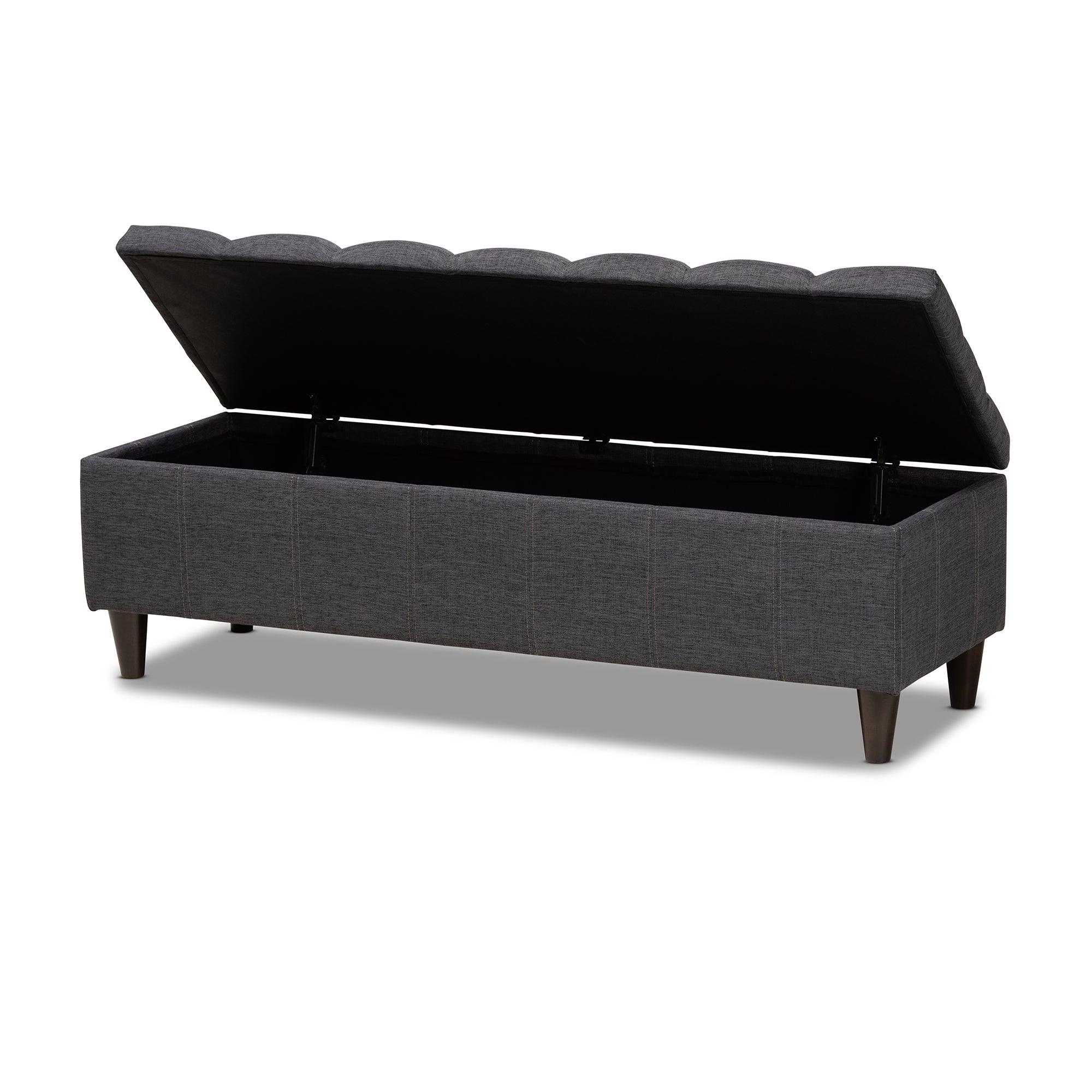 Brette Mid-Century Modern Fabric Upholstered Finished Wood Storage Bench Ottoman