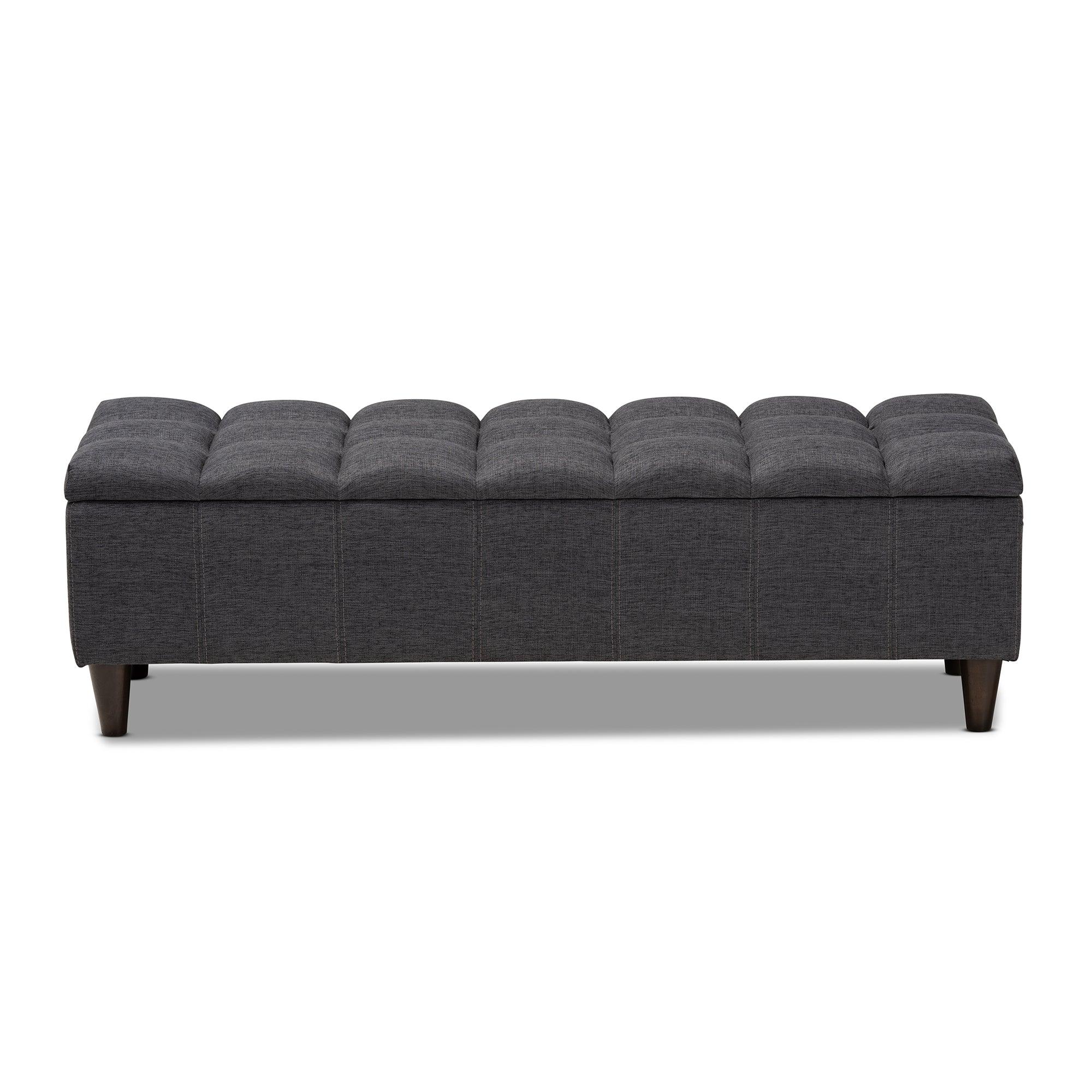 Brette Mid-Century Modern Fabric Upholstered Finished Wood Storage Bench Ottoman