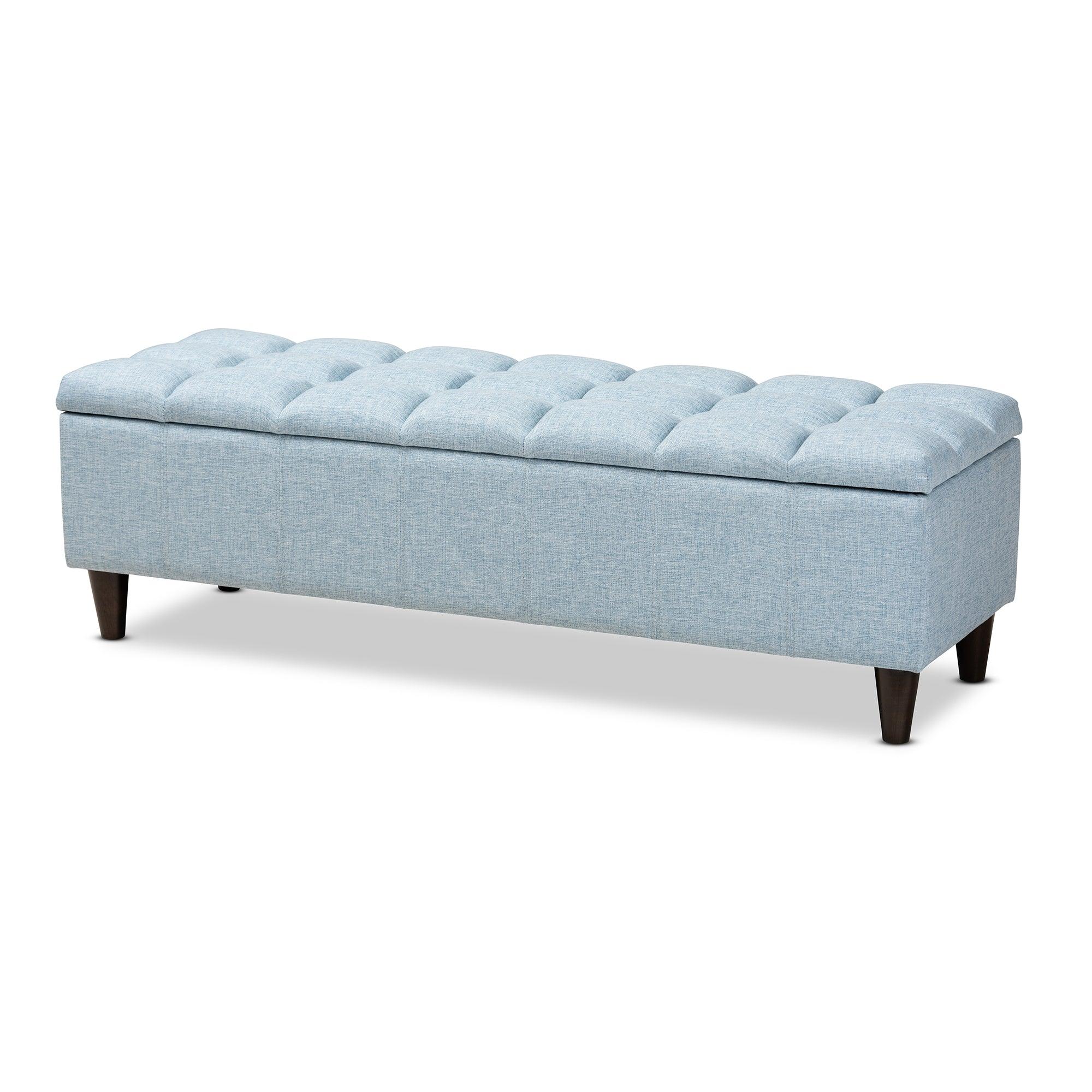 Brette Mid-Century Modern Fabric Upholstered Finished Wood Storage Bench Ottoman