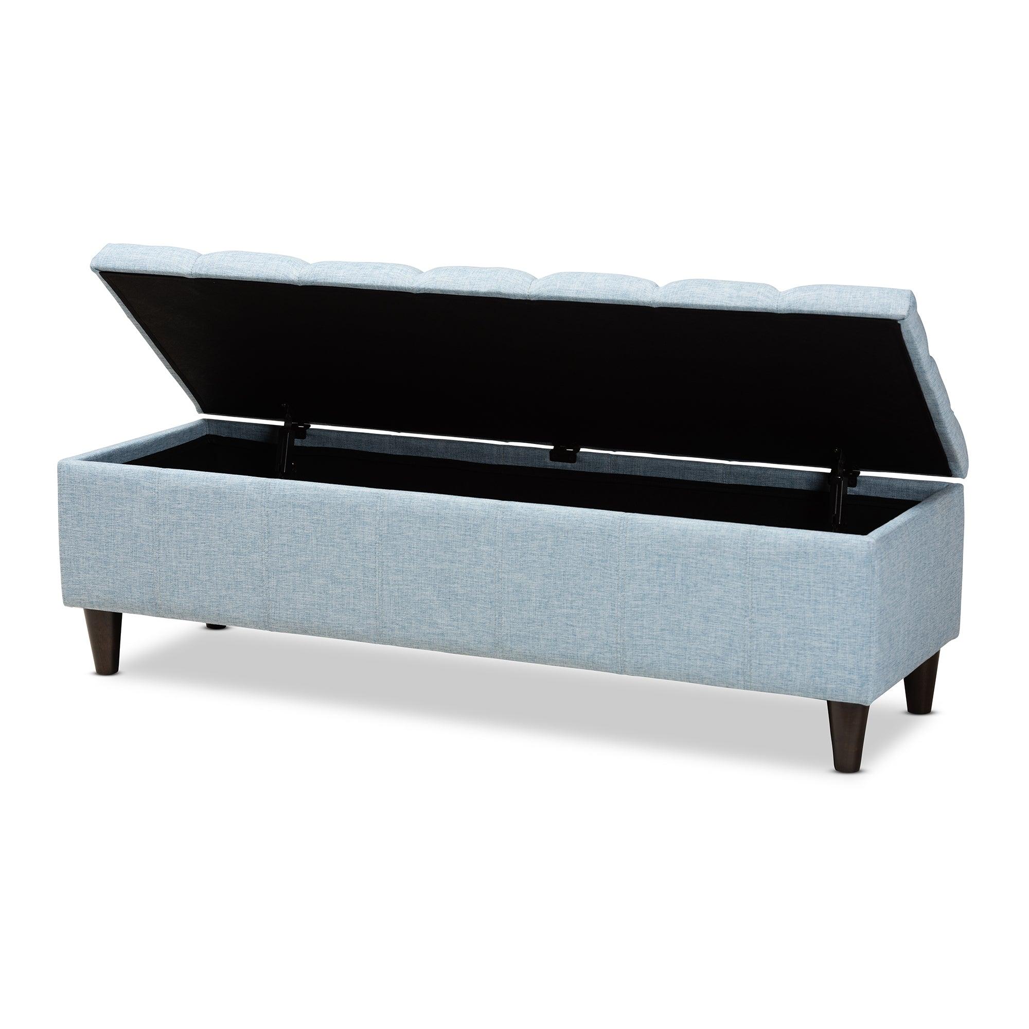 Brette Mid-Century Modern Fabric Upholstered Finished Wood Storage Bench Ottoman