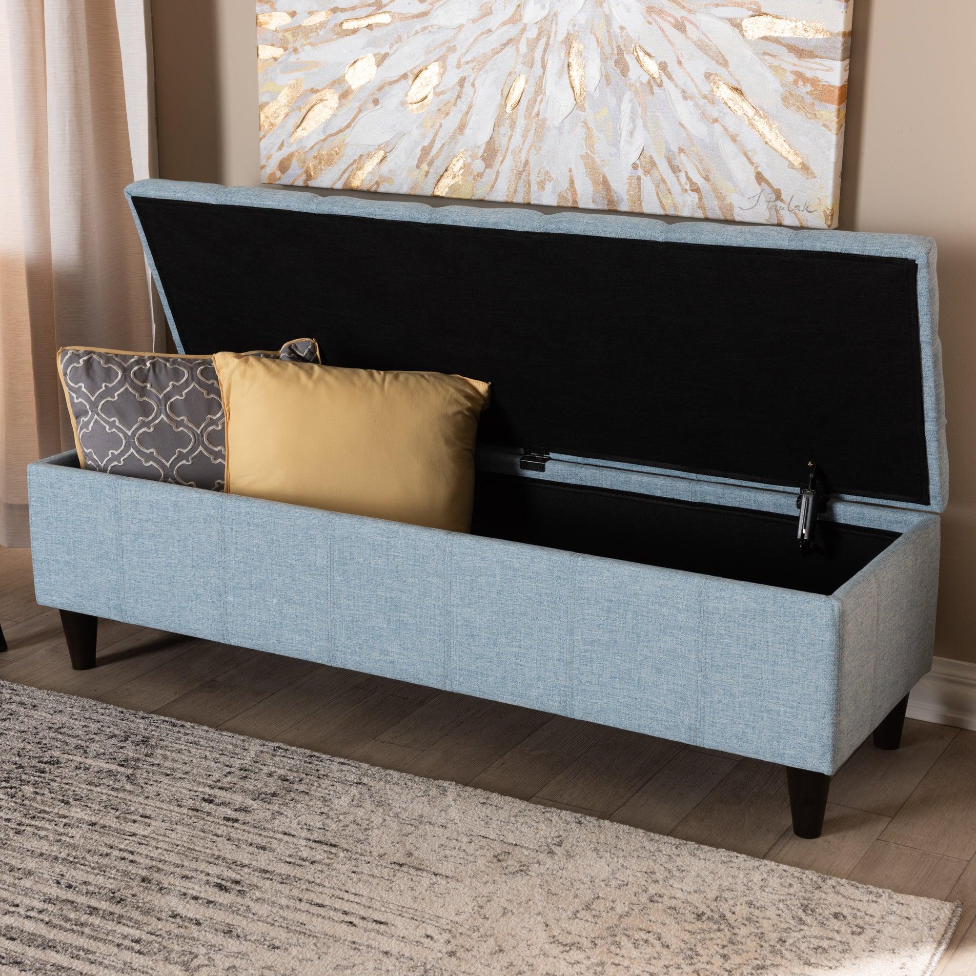 Brette Mid-Century Modern Fabric Upholstered Finished Wood Storage Bench Ottoman