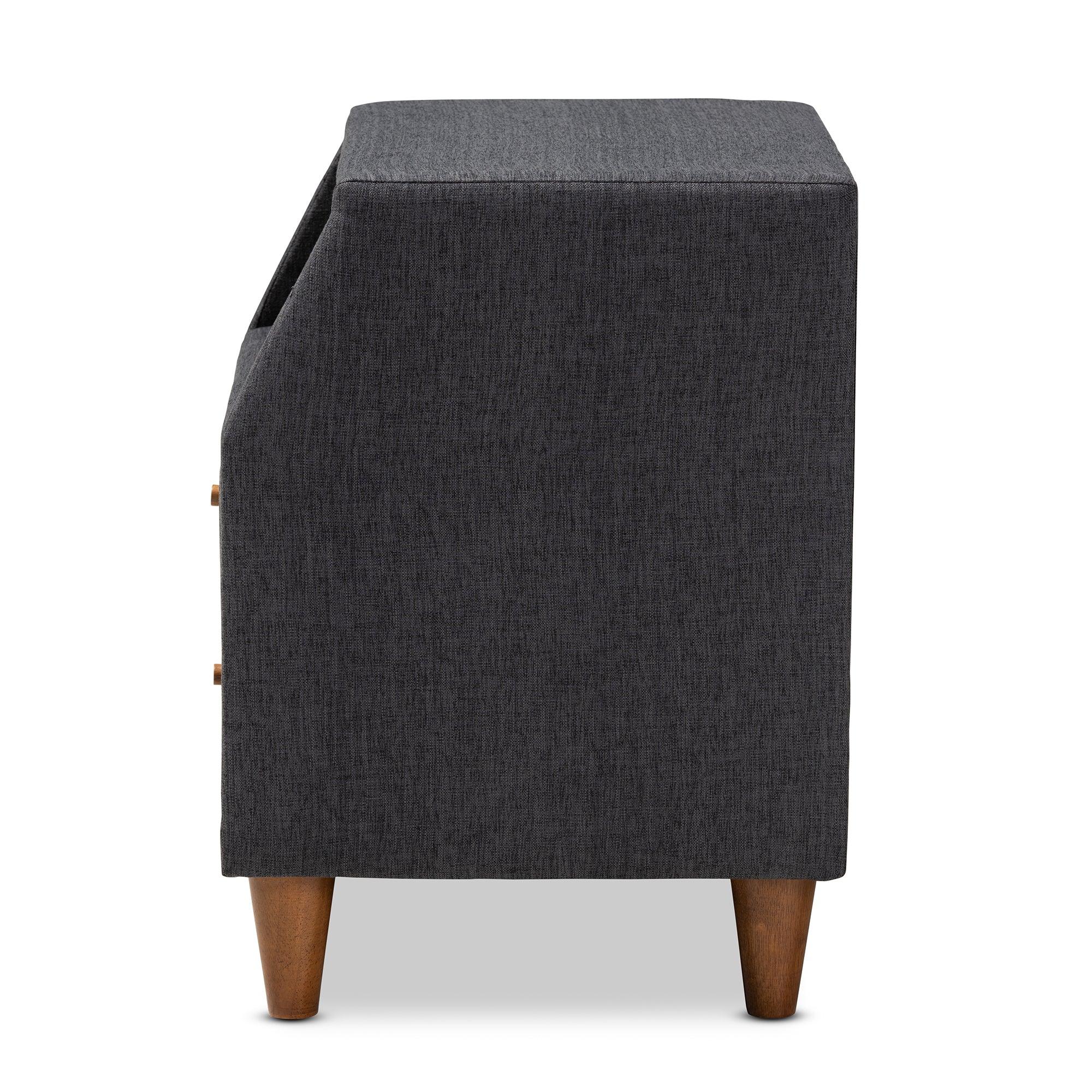 Claverie Mid-Century Modern Fabric Upholstered 2-Drawer Wood Nightstand