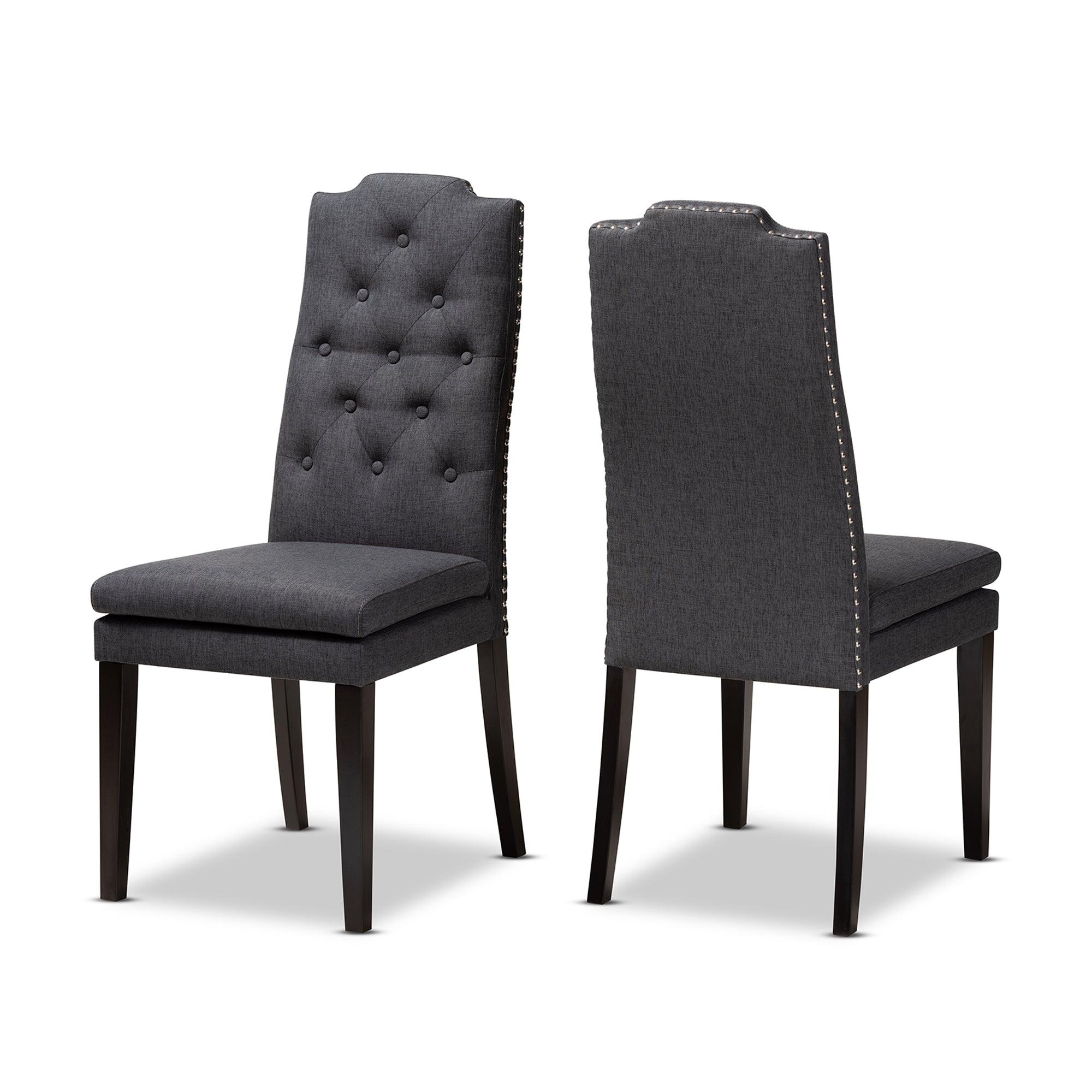 Dylin Modern and Contemporary Fabric Upholstered Button Tufted Wood Dining Chair Set of 2