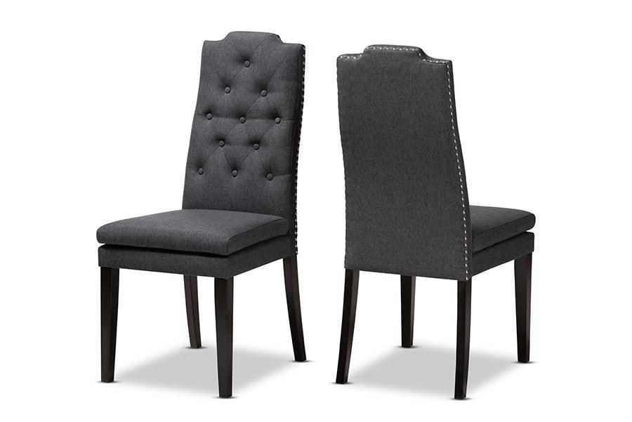 Dylin Modern and Contemporary Fabric Upholstered Button Tufted Wood Dining Chair Set of 2