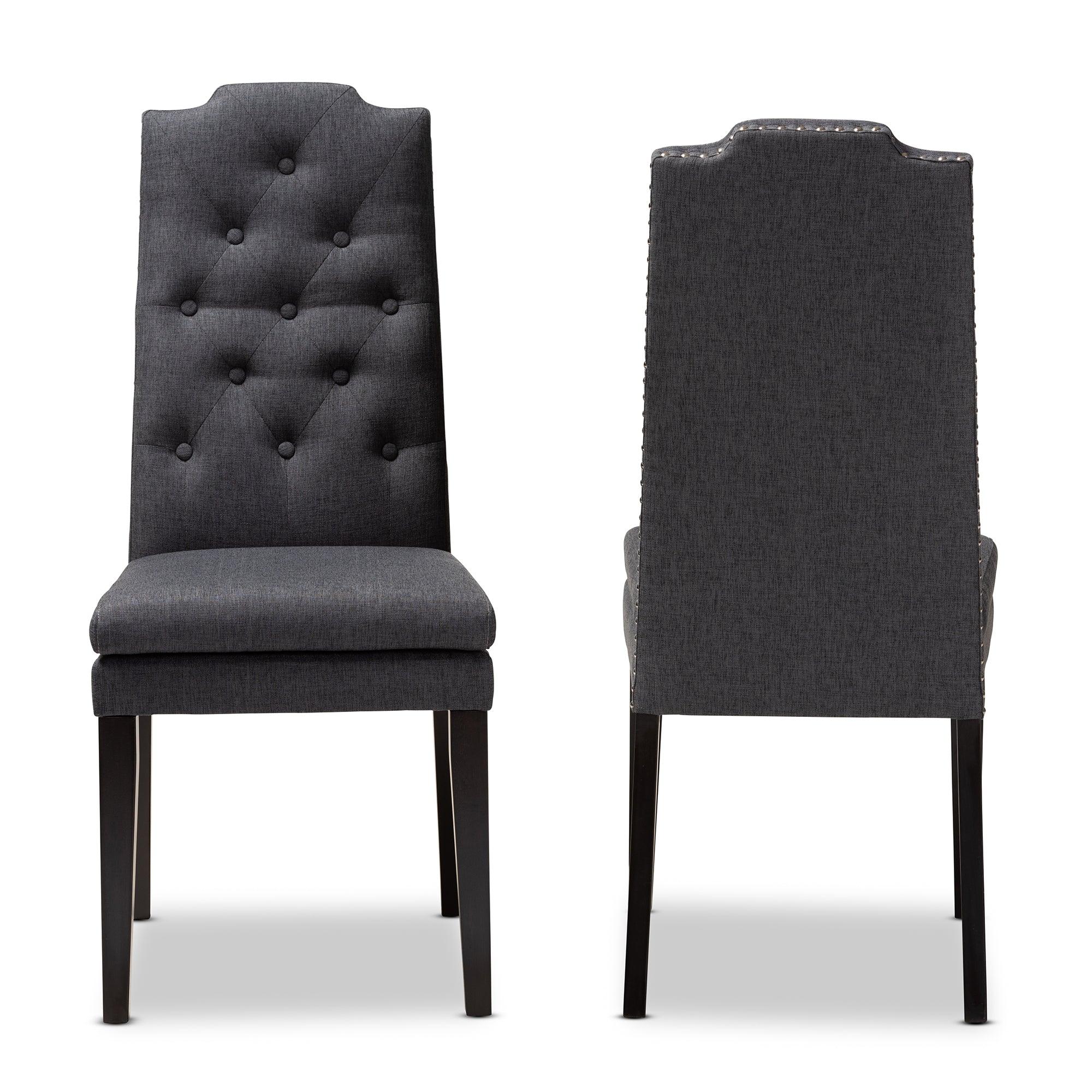 Dylin Modern and Contemporary Fabric Upholstered Button Tufted Wood Dining Chair Set of 2