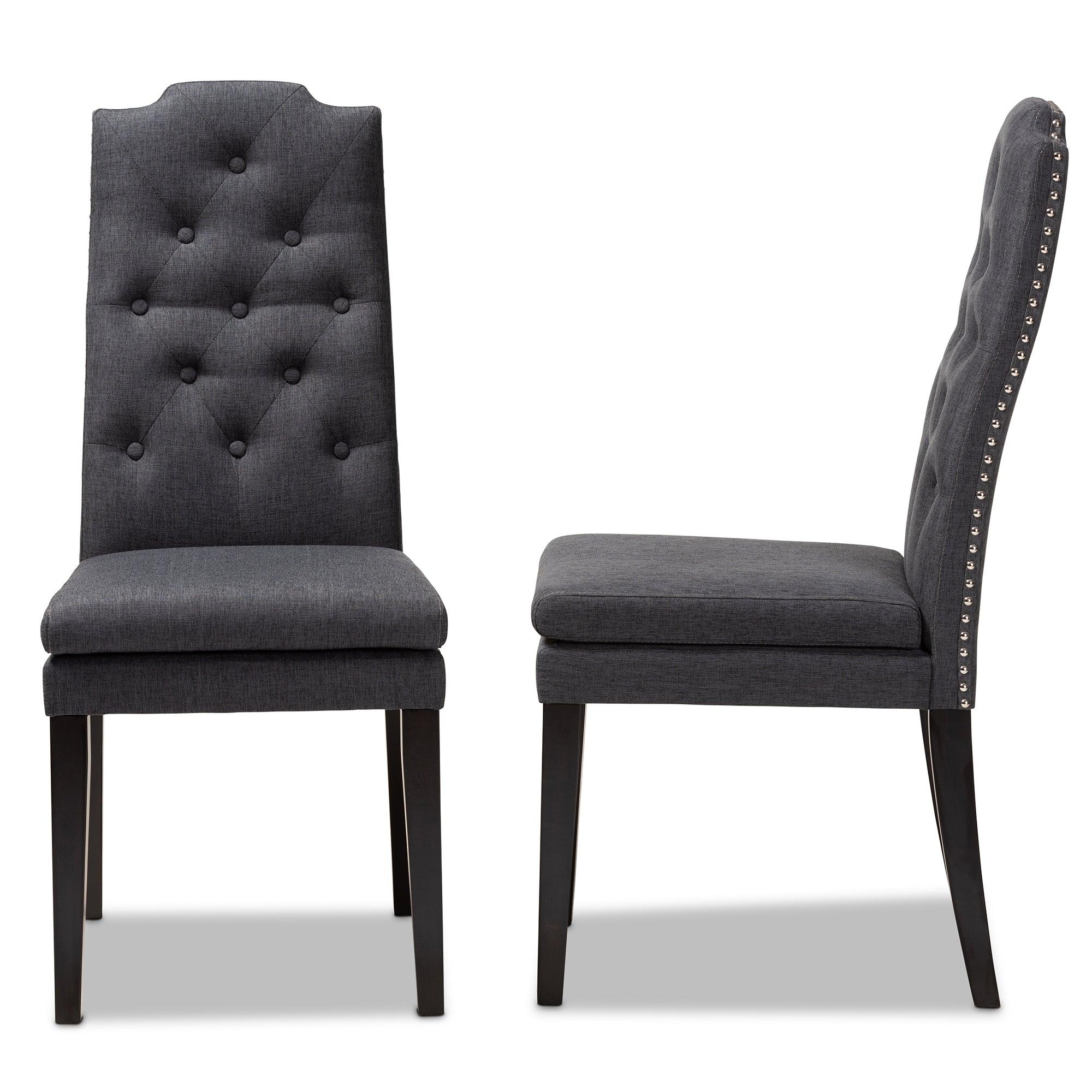 Dylin Modern and Contemporary Fabric Upholstered Button Tufted Wood Dining Chair Set of 2