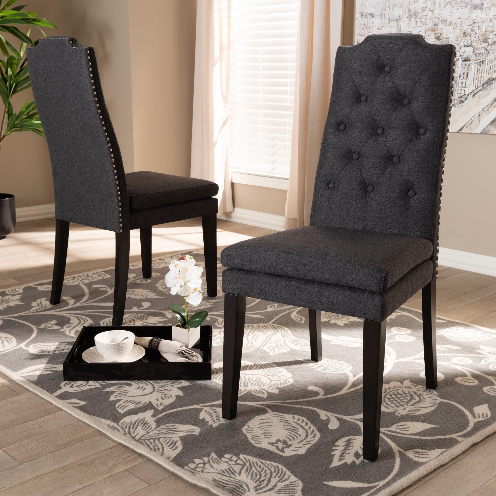 Dylin Modern and Contemporary Fabric Upholstered Button Tufted Wood Dining Chair Set of 2