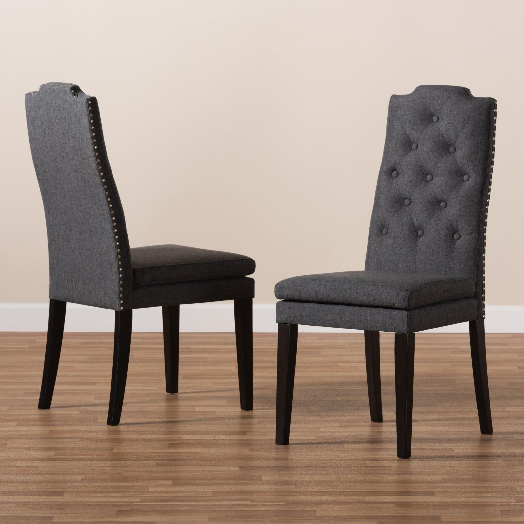 Dylin Modern and Contemporary Fabric Upholstered Button Tufted Wood Dining Chair Set of 2