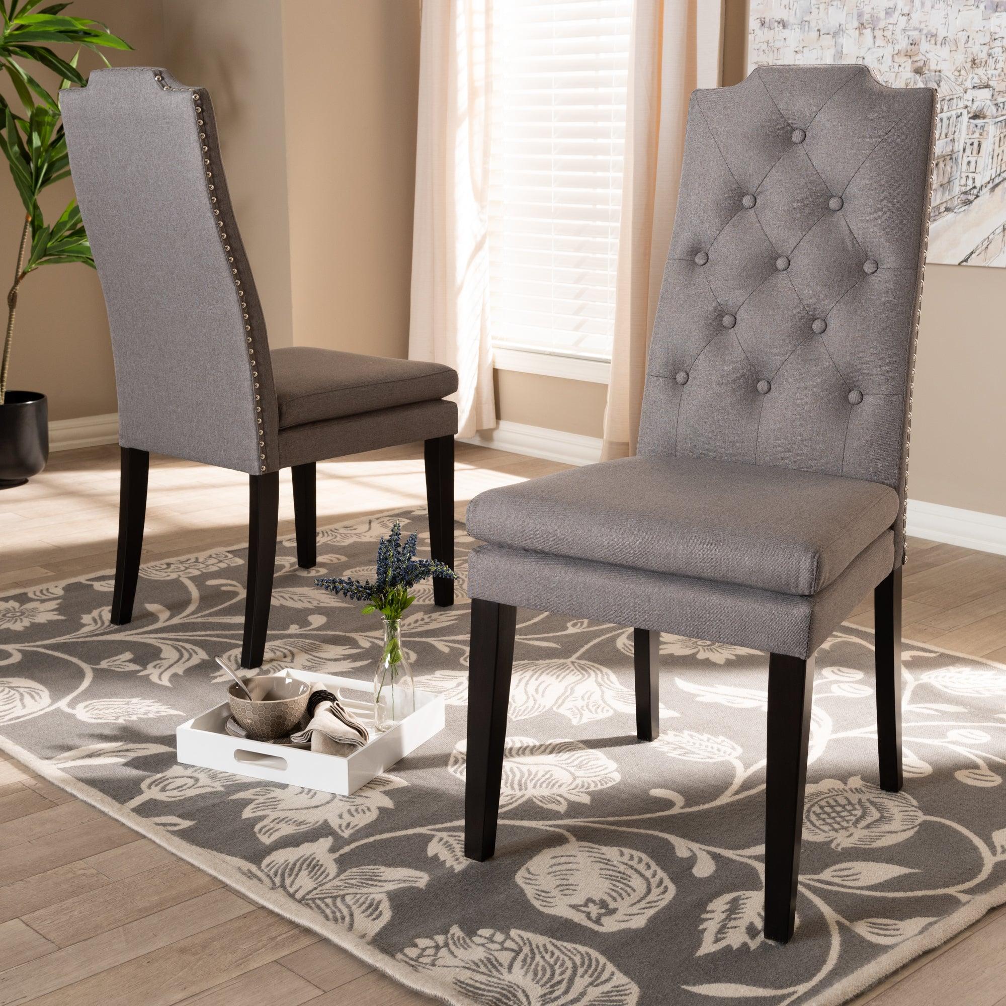 Dylin Modern and Contemporary Fabric Upholstered Button Tufted Wood Dining Chair Set of 2