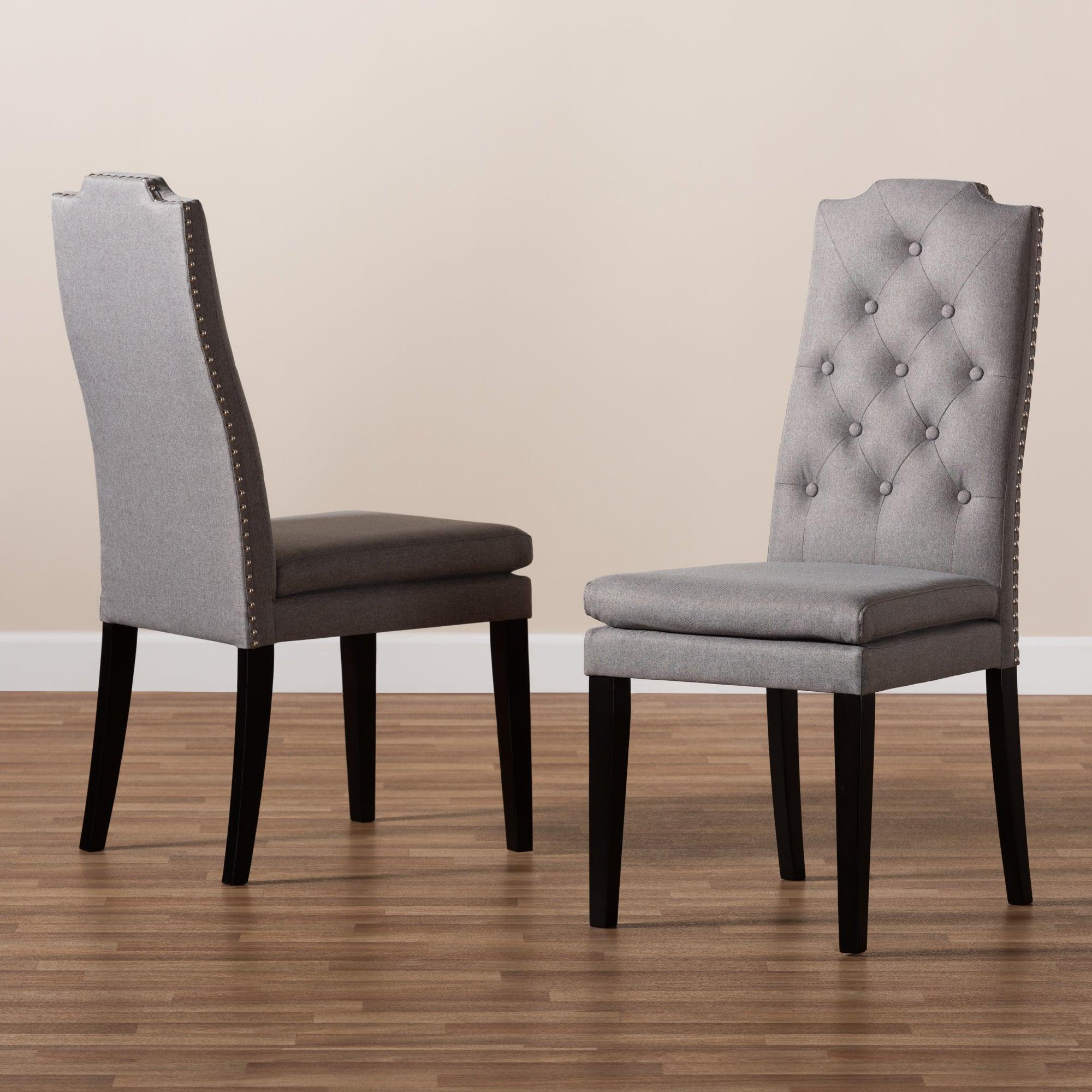 Dylin Modern and Contemporary Fabric Upholstered Button Tufted Wood Dining Chair Set of 2