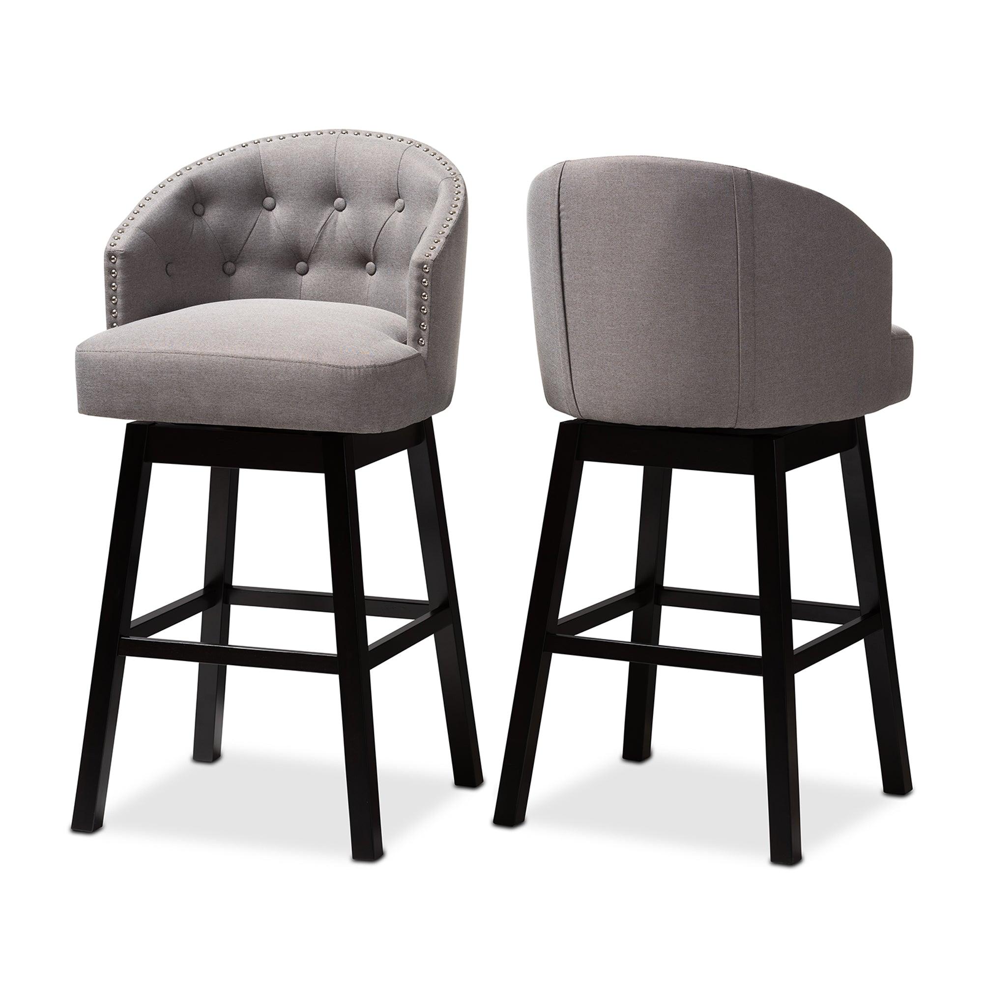 Theron Transitional Fabric Upholstered Wood Swivel Bar Stool Set of 2