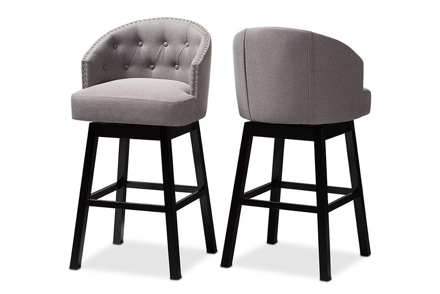 Theron Transitional Fabric Upholstered Wood Swivel Bar Stool Set of 2