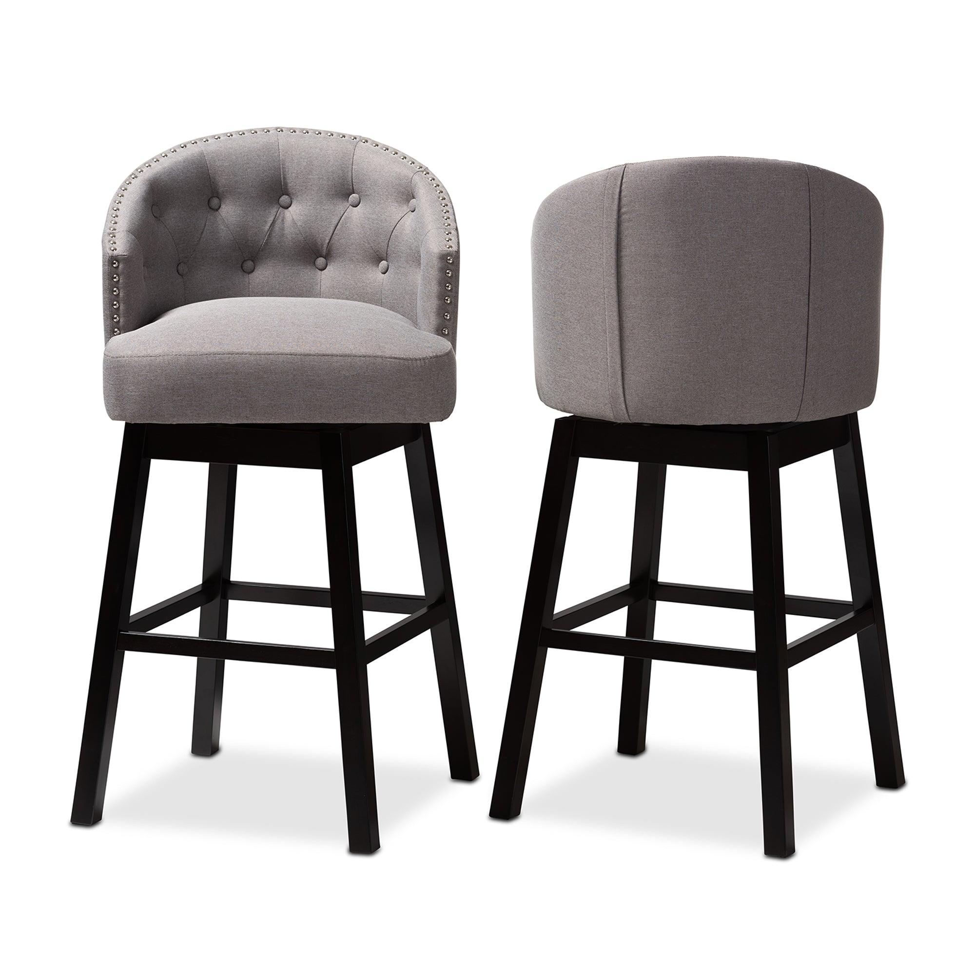 Theron Transitional Fabric Upholstered Wood Swivel Bar Stool Set of 2