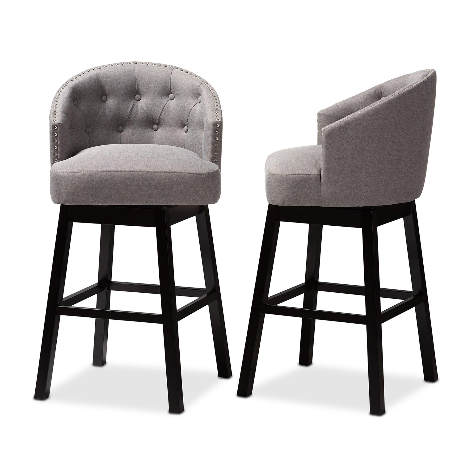 Theron Transitional Fabric Upholstered Wood Swivel Bar Stool Set of 2