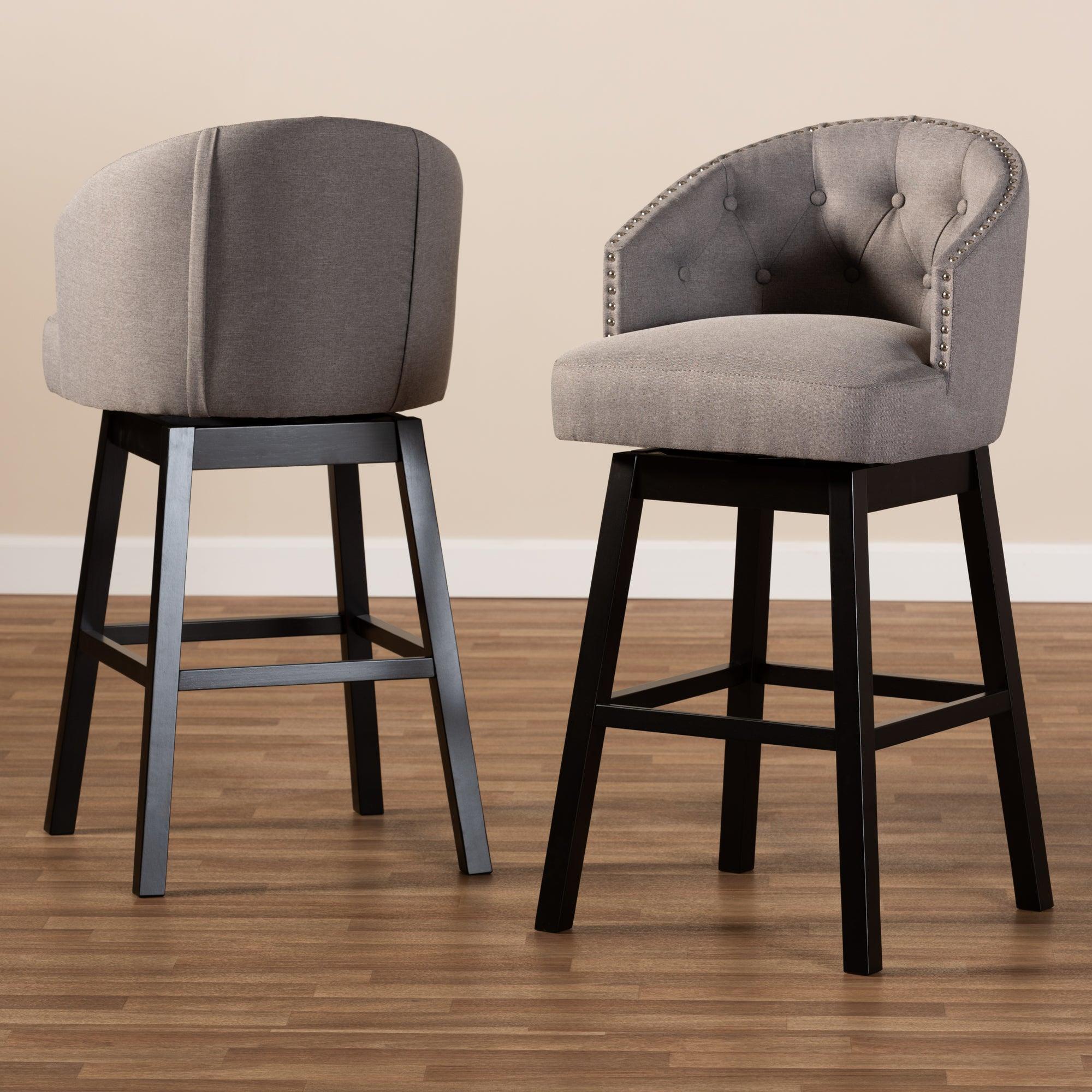 Theron Transitional Fabric Upholstered Wood Swivel Bar Stool Set of 2