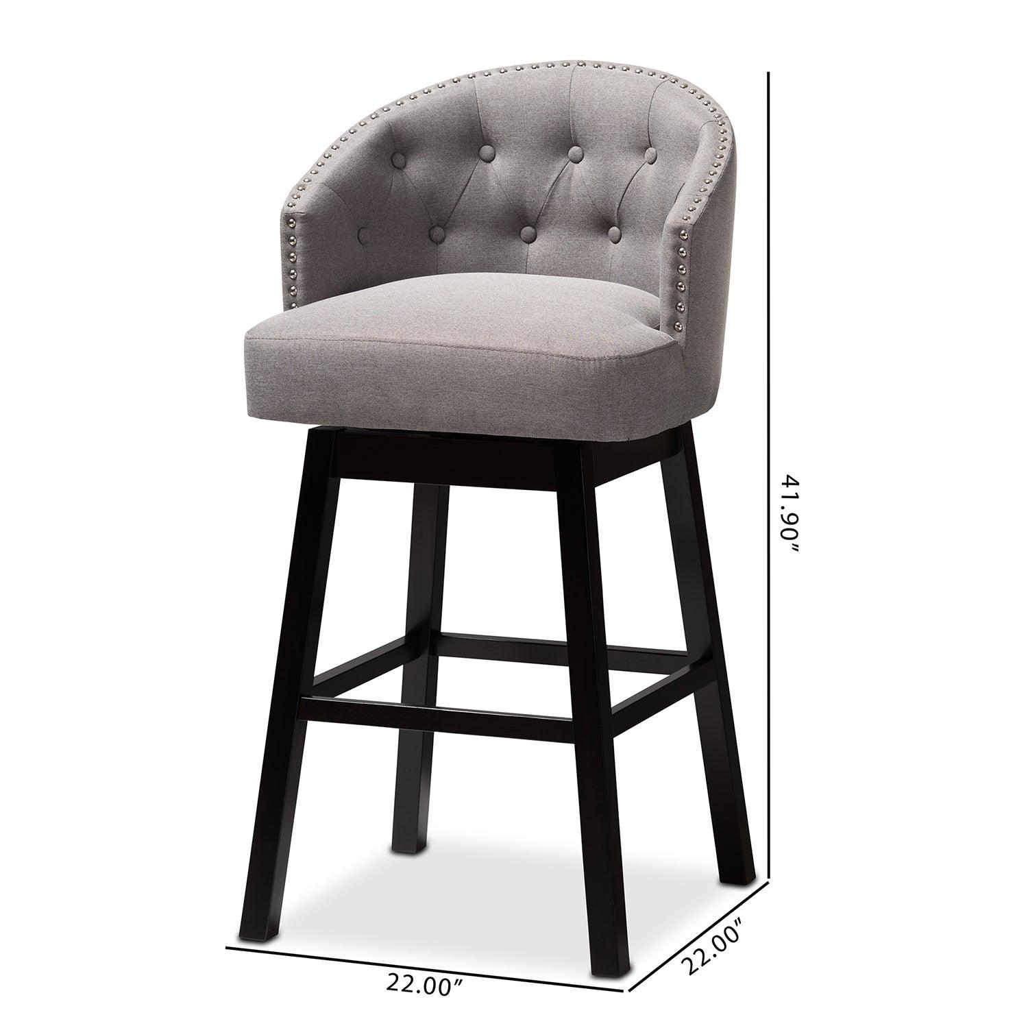 Theron Transitional Fabric Upholstered Wood Swivel Bar Stool Set of 2