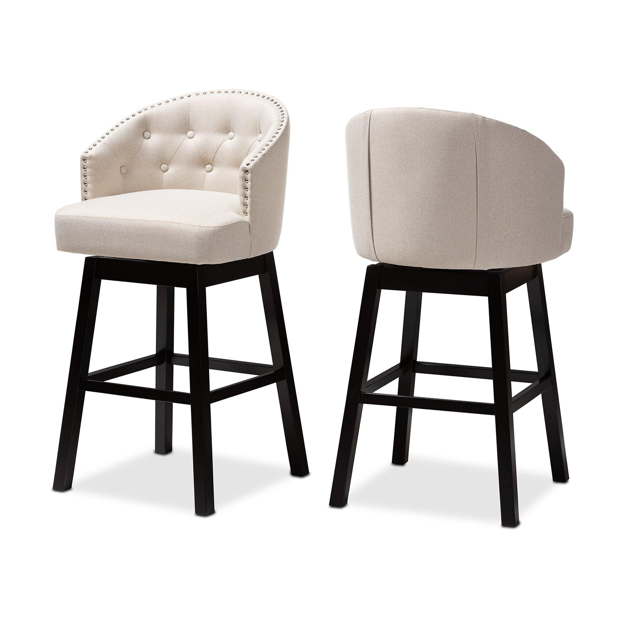 Theron Transitional Light Fabric Upholstered Wood Swivel Bar Stool Set of 2