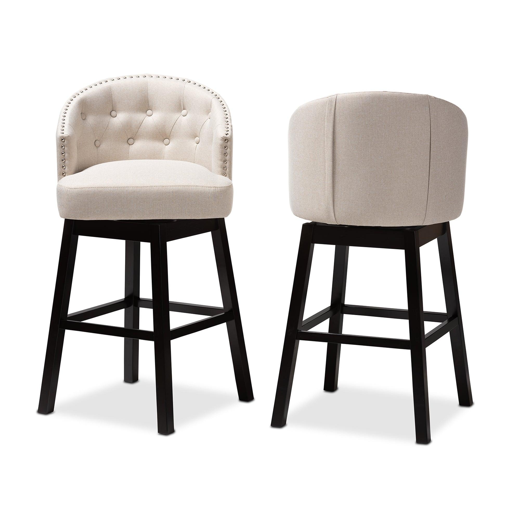 Theron Transitional Light Fabric Upholstered Wood Swivel Bar Stool Set of 2