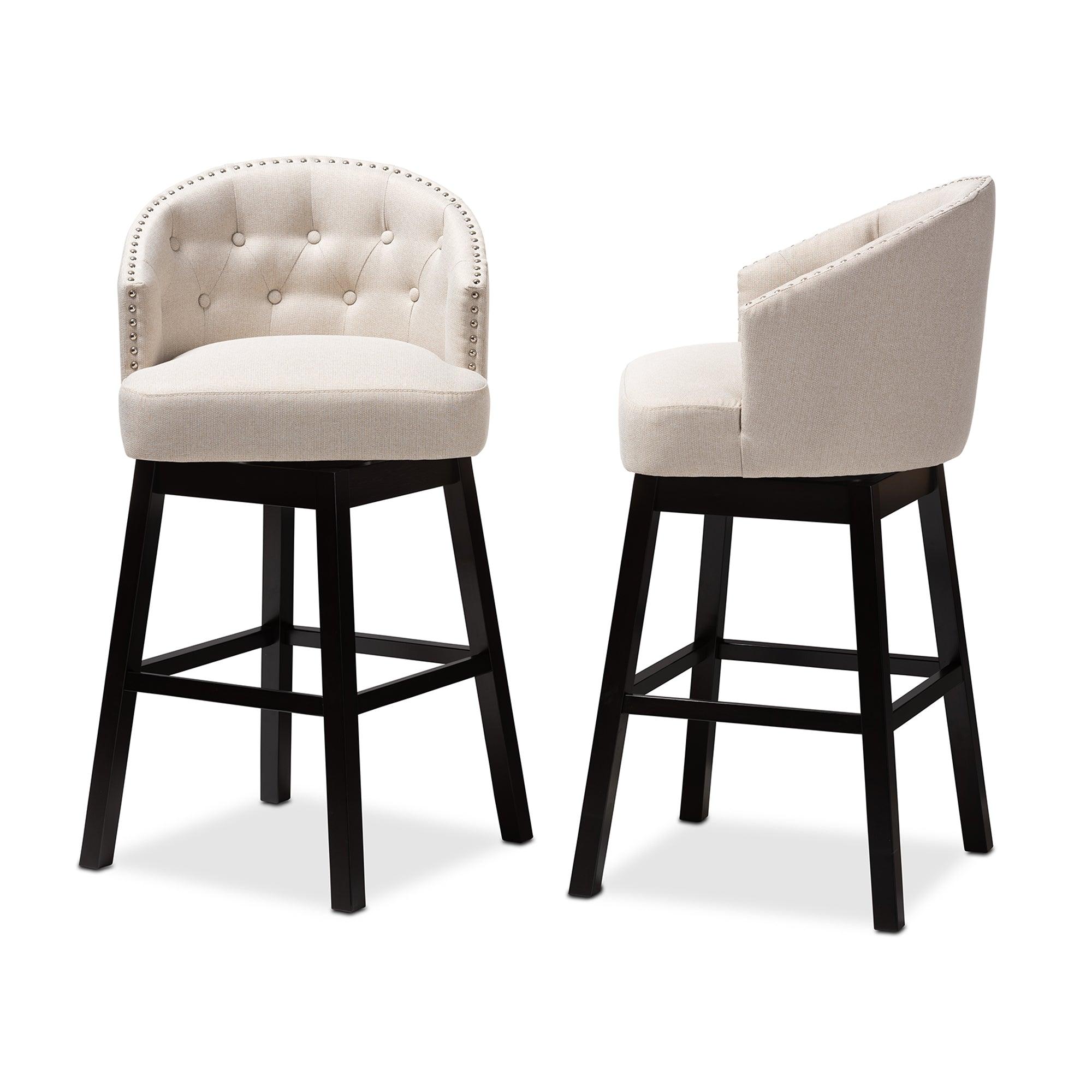 Theron Transitional Light Fabric Upholstered Wood Swivel Bar Stool Set of 2