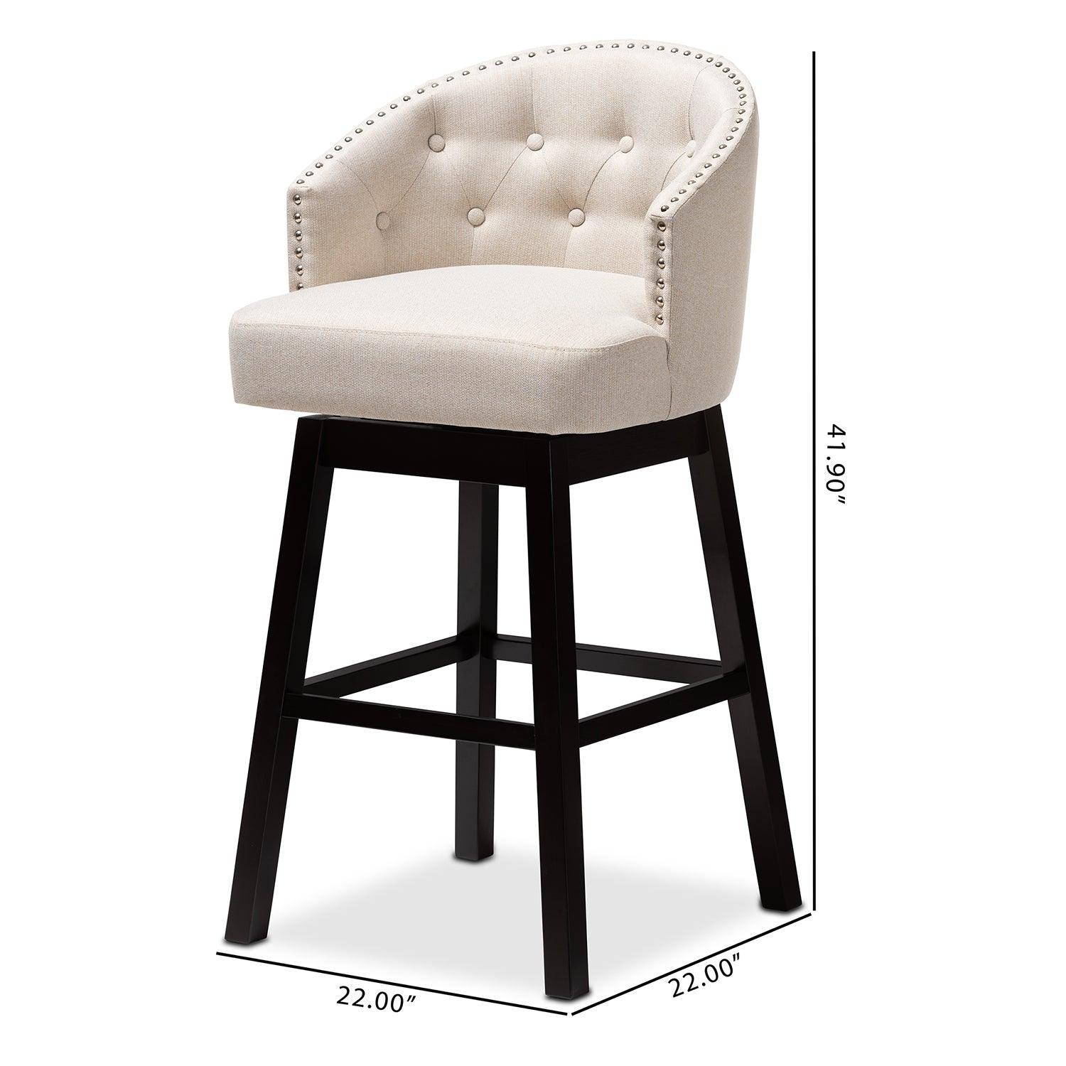 Theron Transitional Light Fabric Upholstered Wood Swivel Bar Stool Set of 2