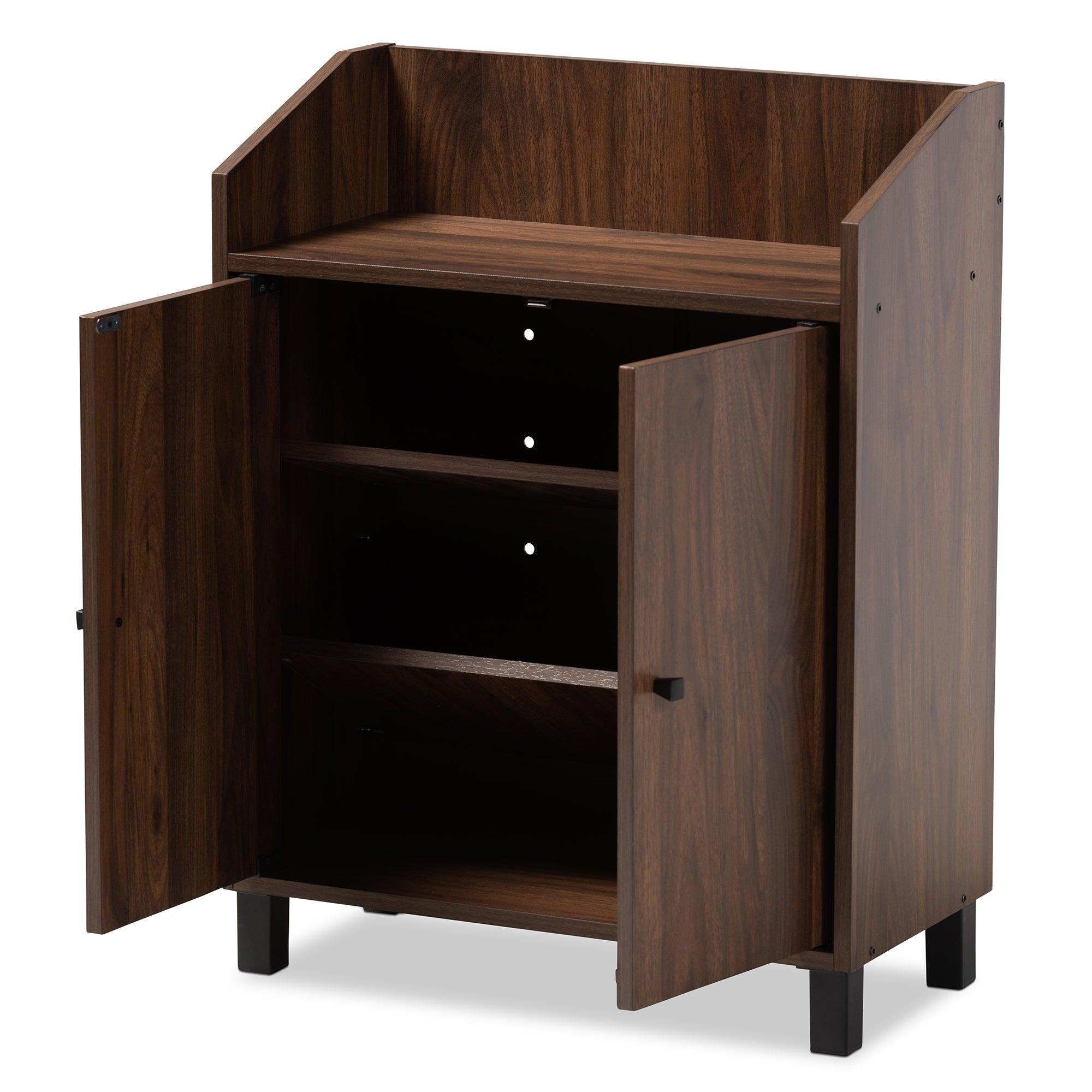 Rossin Modern and Contemporary Finished 2-Door Wood Entryway Shoe Storage Cabinet with Open Shelf