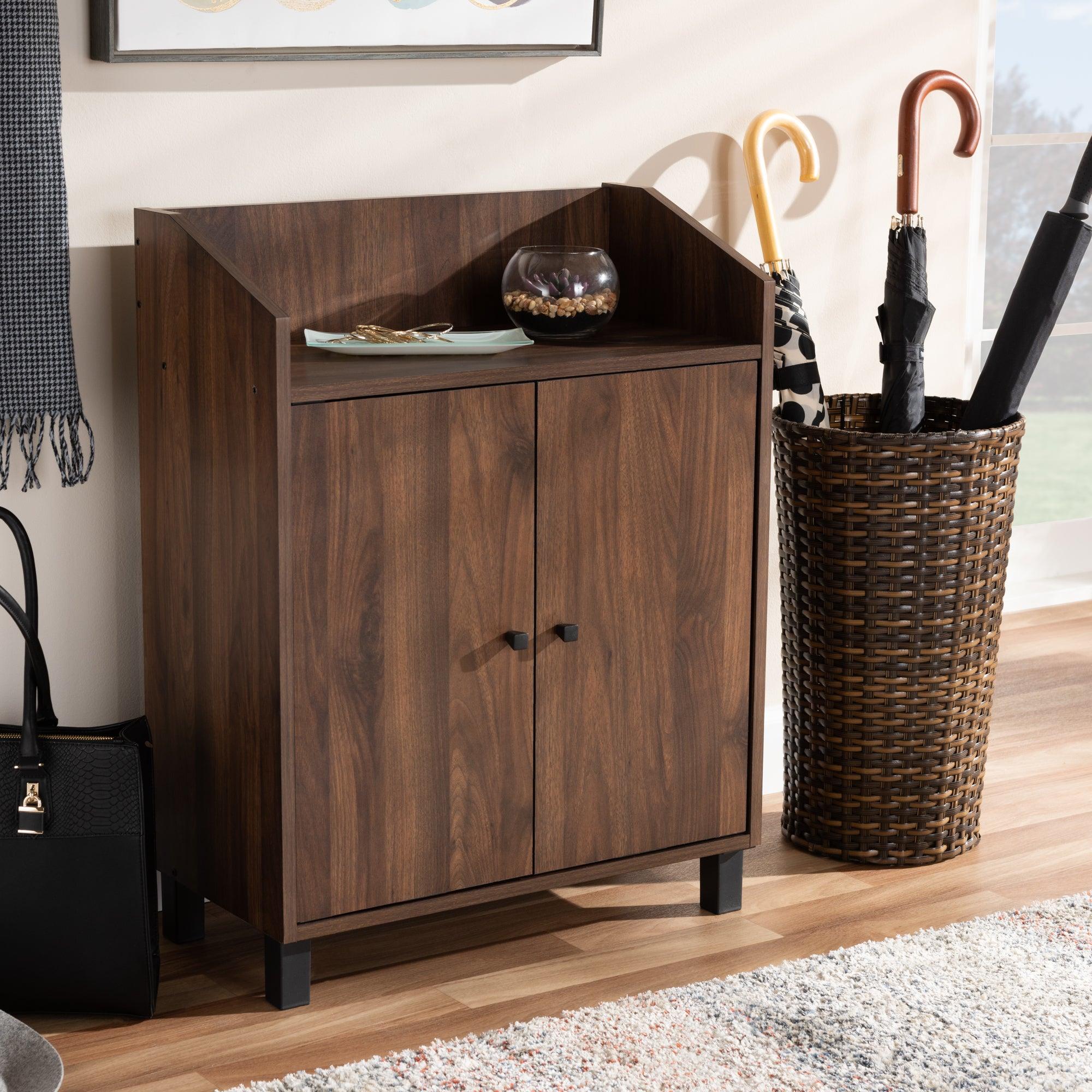 Rossin Modern and Contemporary Finished 2-Door Wood Entryway Shoe Storage Cabinet with Open Shelf