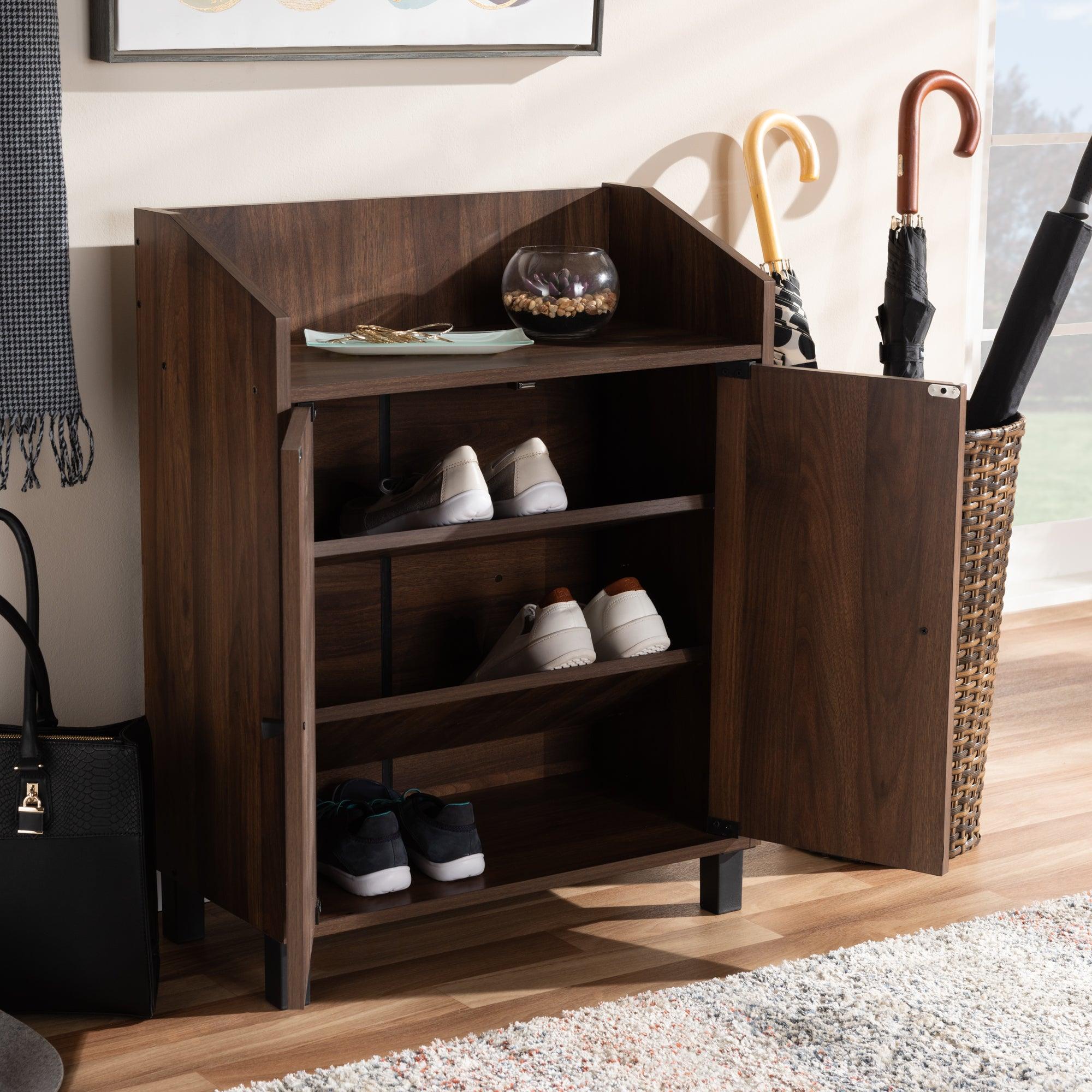 Rossin Modern and Contemporary Finished 2-Door Wood Entryway Shoe Storage Cabinet with Open Shelf