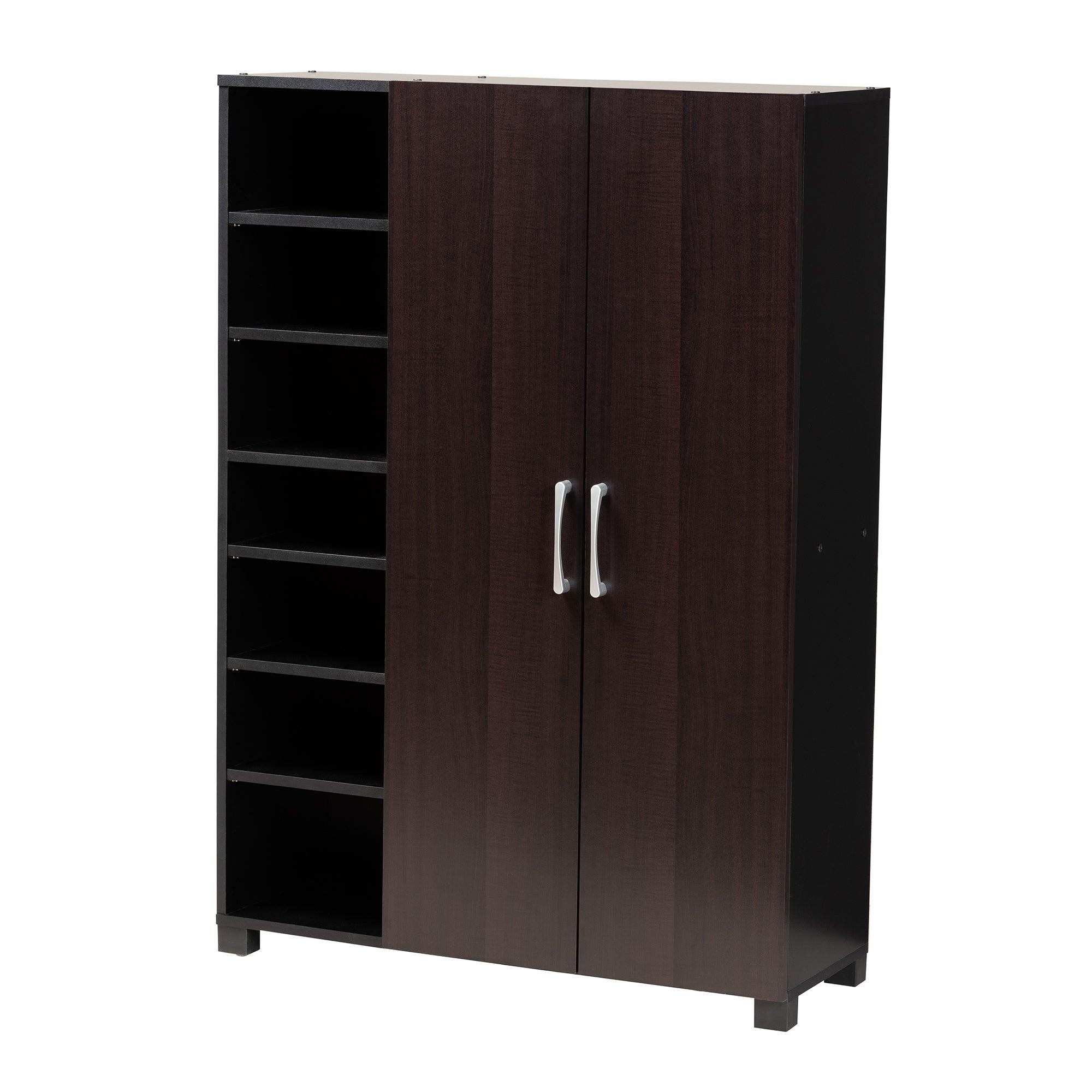 Marine Modern and Contemporary Two-Tone and Finished 2-Door Wood Entryway Shoe Storage Cabinet with Open Shelves