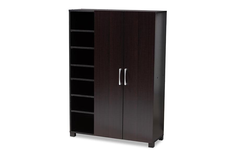 Marine Modern and Contemporary Two-Tone and Finished 2-Door Wood Entryway Shoe Storage Cabinet with Open Shelves