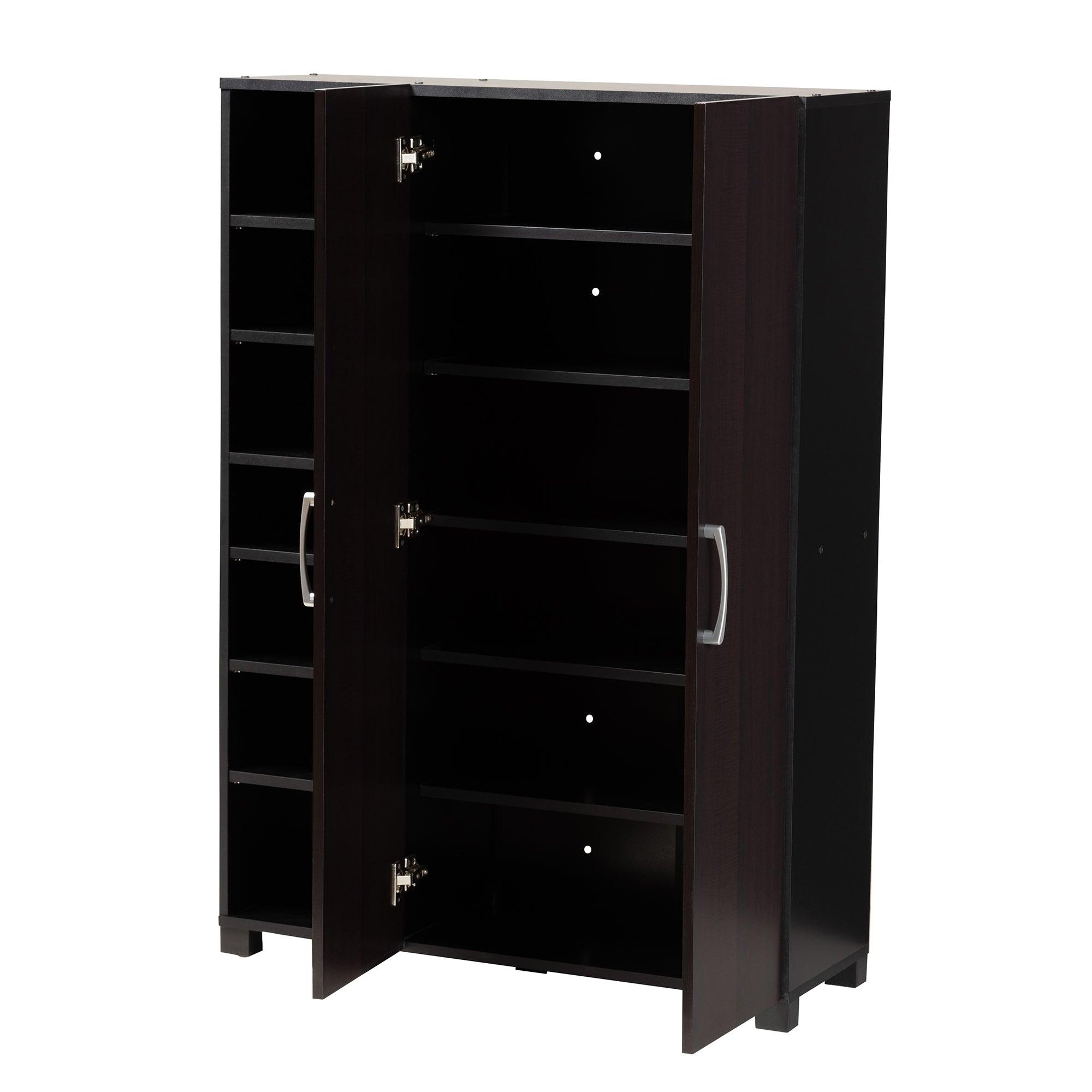 Marine Modern and Contemporary Two-Tone and Finished 2-Door Wood Entryway Shoe Storage Cabinet with Open Shelves