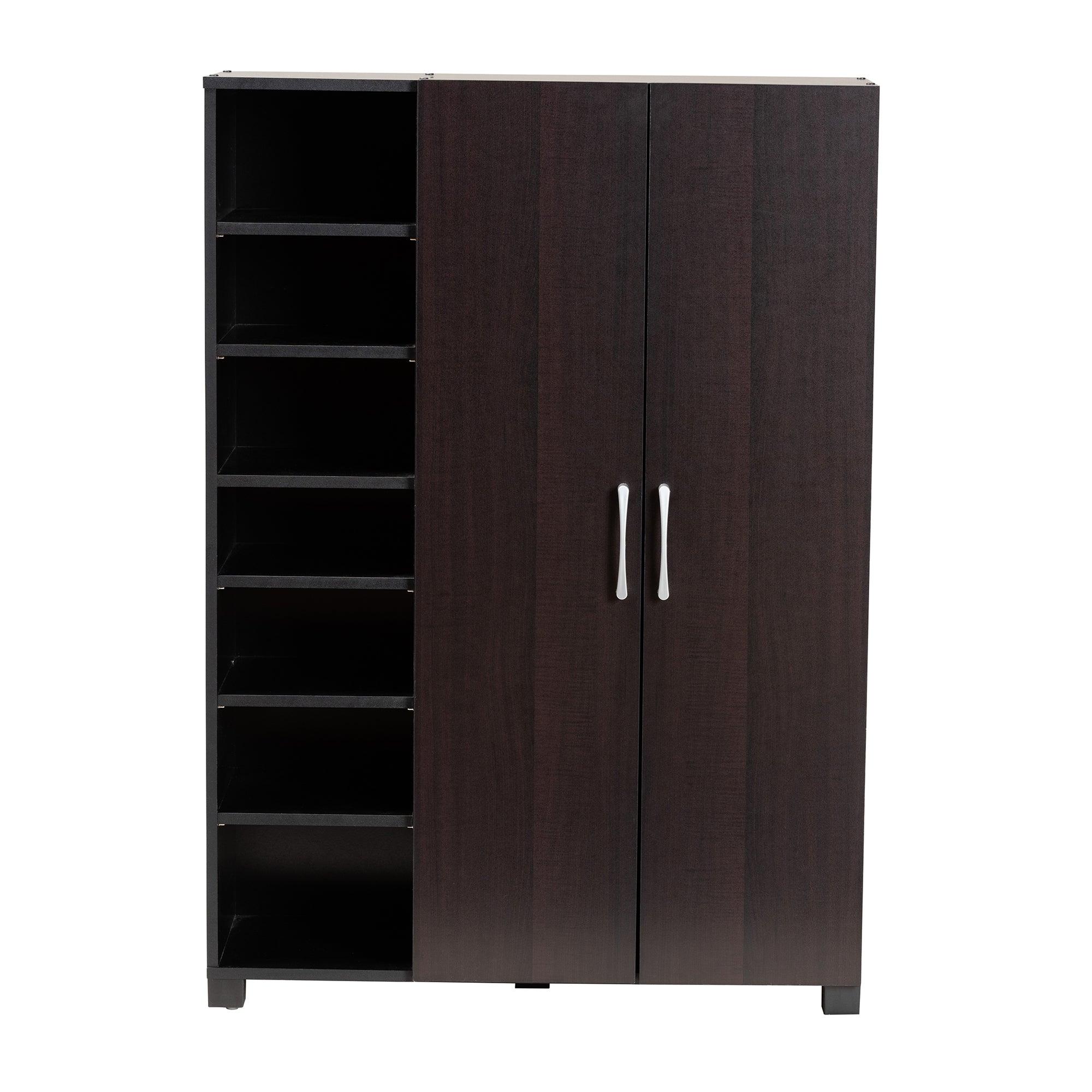 Marine Modern and Contemporary Two-Tone and Finished 2-Door Wood Entryway Shoe Storage Cabinet with Open Shelves