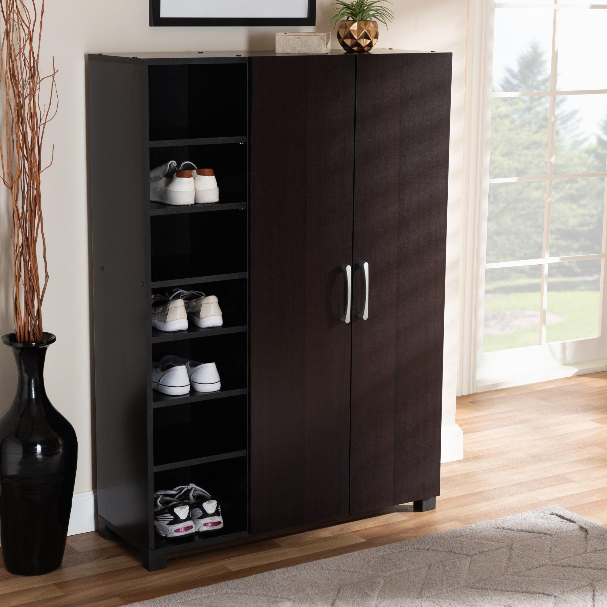 Marine Modern and Contemporary Two-Tone and Finished 2-Door Wood Entryway Shoe Storage Cabinet with Open Shelves