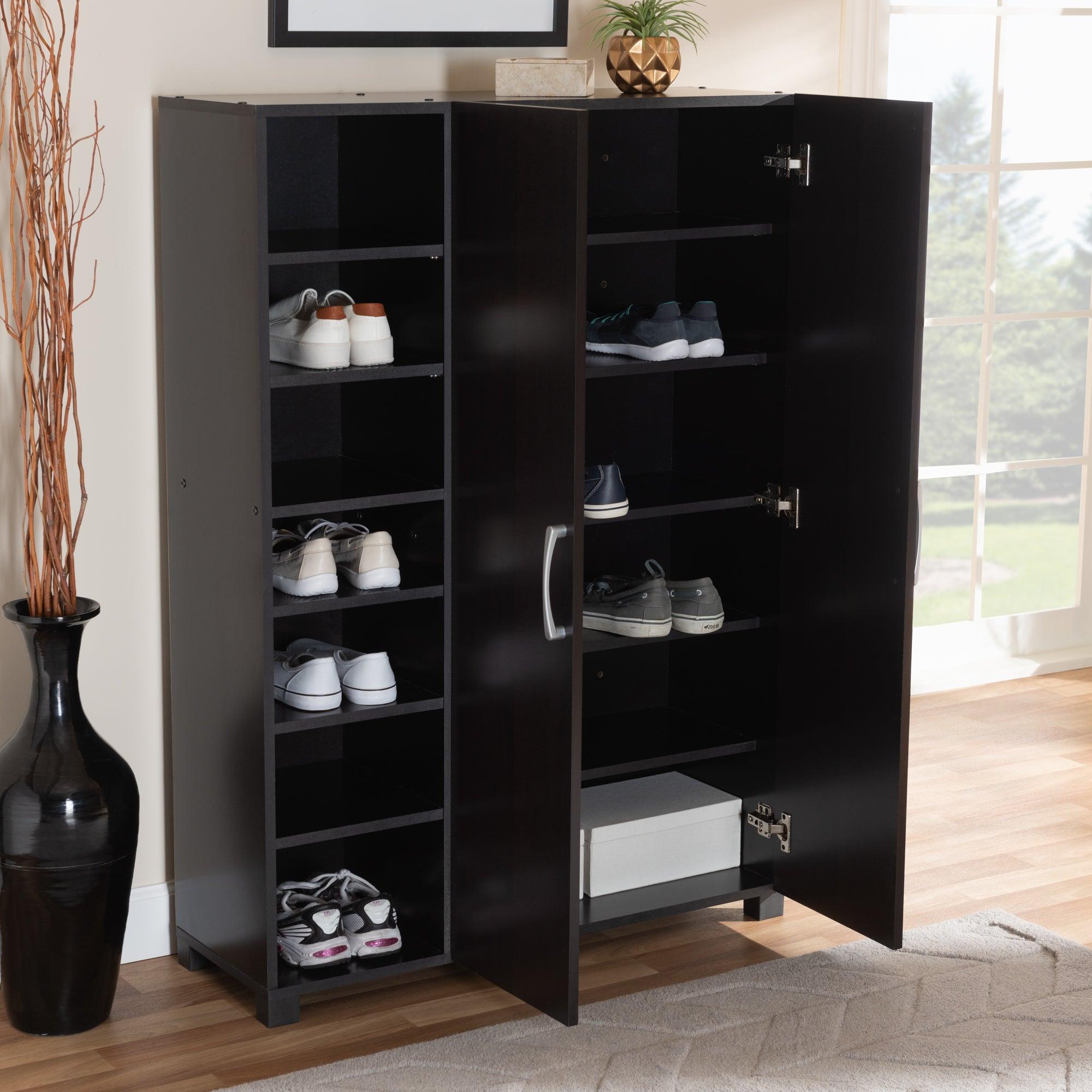 Marine Modern and Contemporary Two-Tone and Finished 2-Door Wood Entryway Shoe Storage Cabinet with Open Shelves