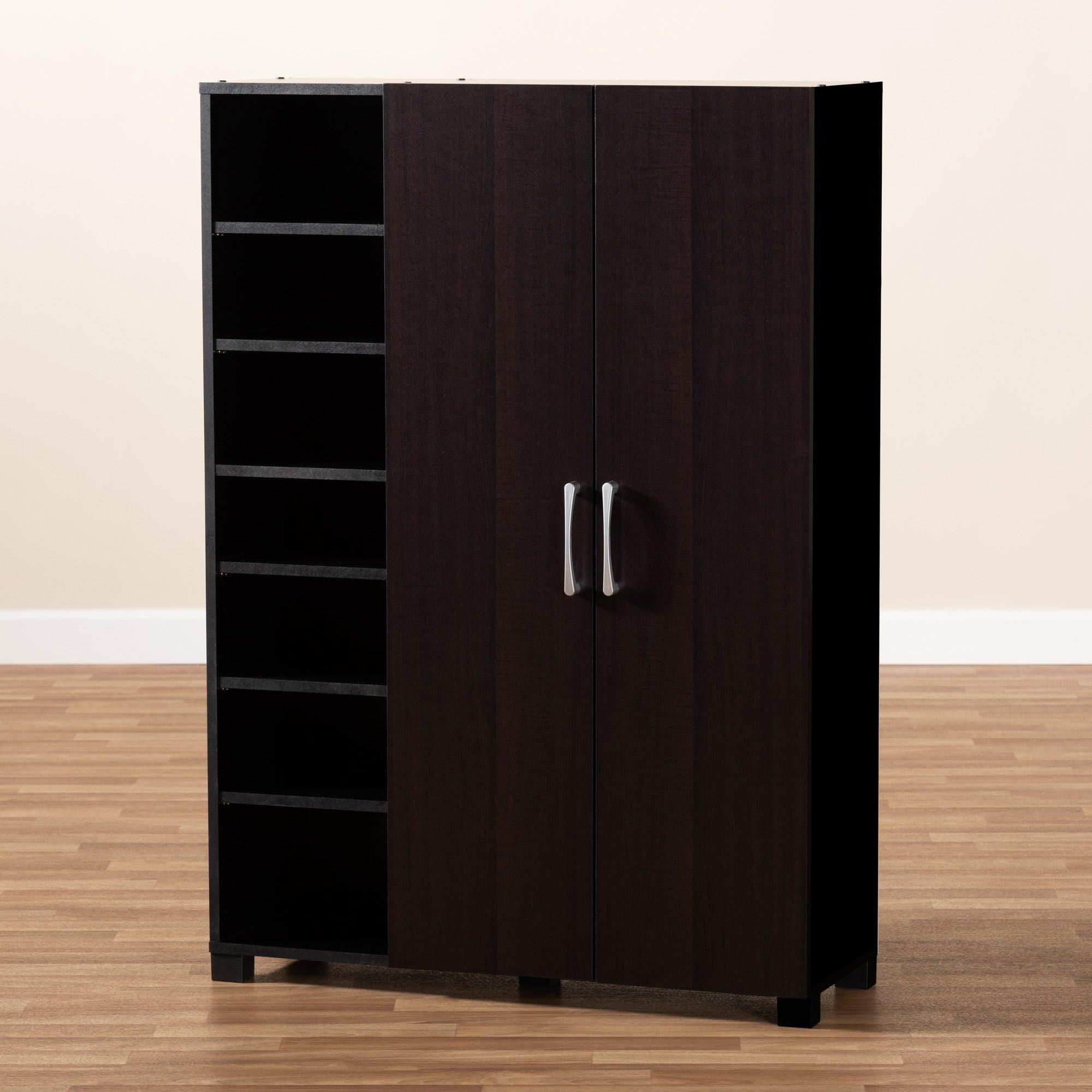 Marine Modern and Contemporary Two-Tone and Finished 2-Door Wood Entryway Shoe Storage Cabinet with Open Shelves