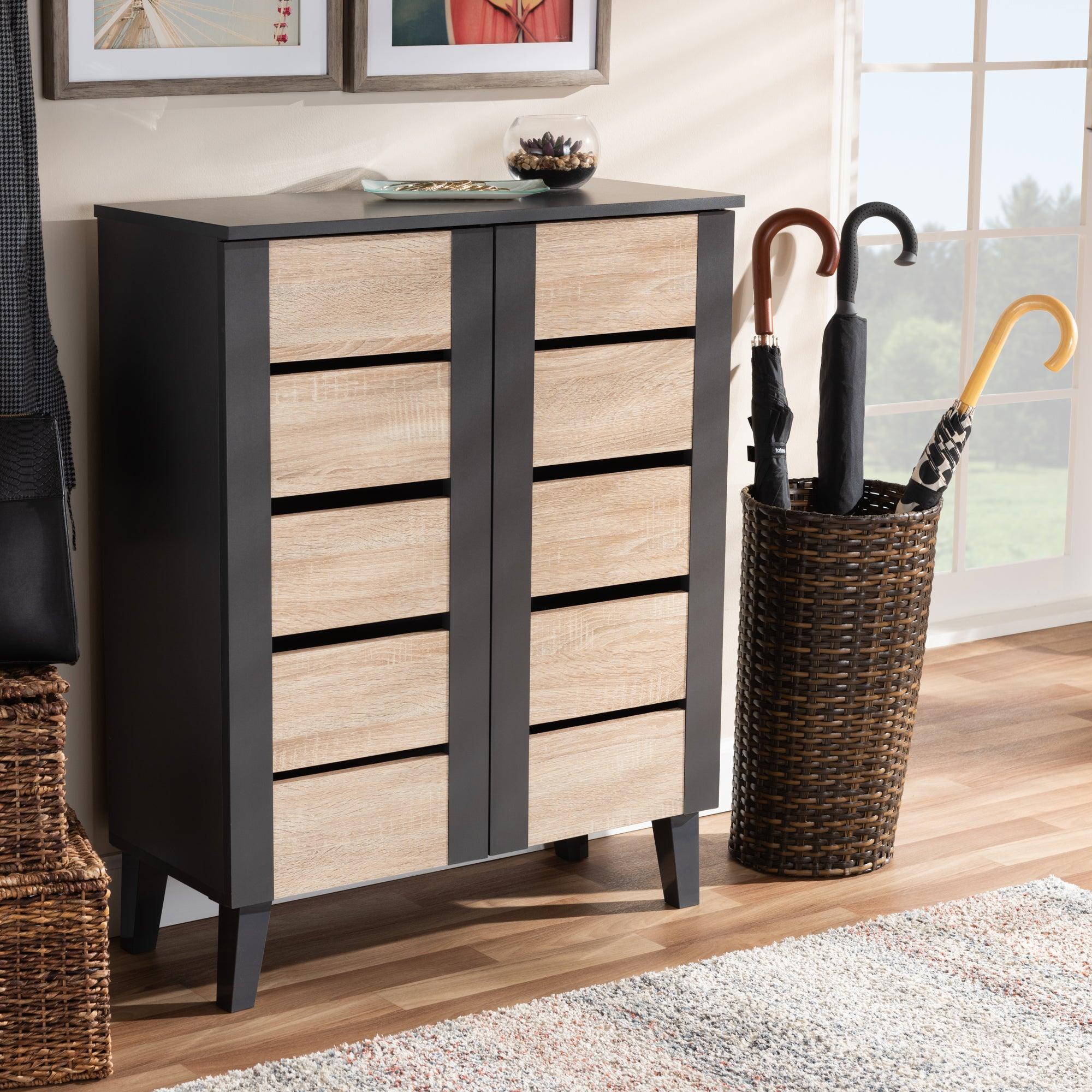 Melle Modern and Contemporary Two-Tone and 2-Door Wood Entryway Shoe Storage Cabinet