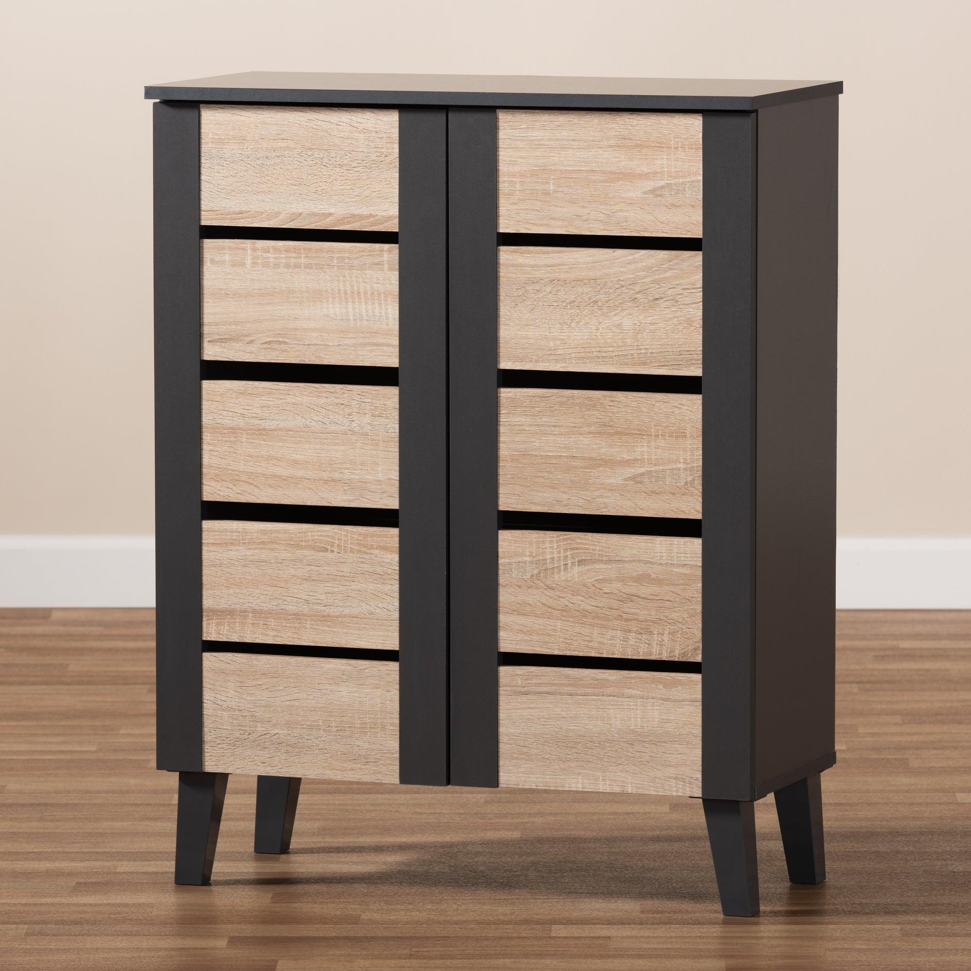 Melle Modern and Contemporary Two-Tone and 2-Door Wood Entryway Shoe Storage Cabinet