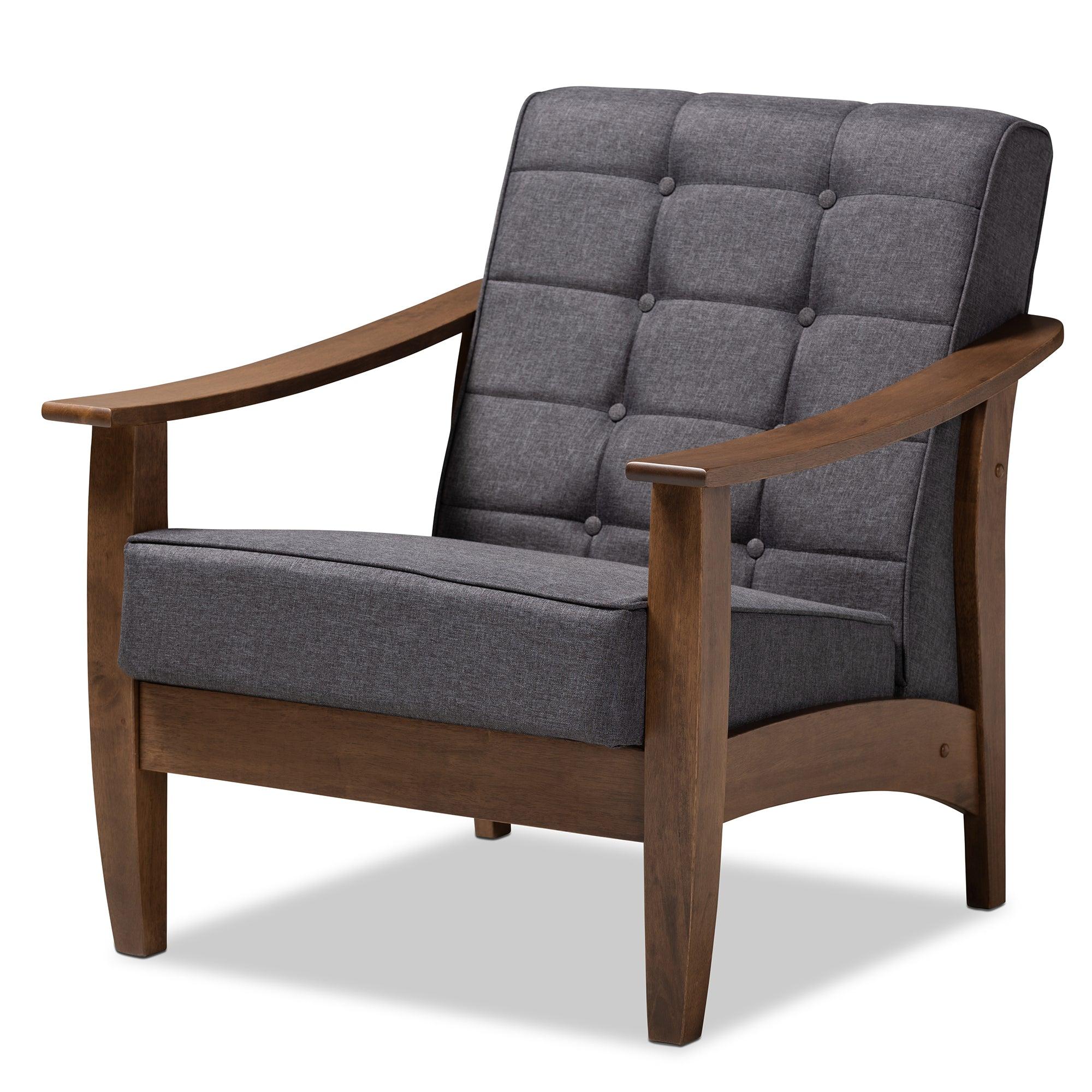 Larsen Mid-Century Modern Fabric Upholstered Wood Lounge Chair