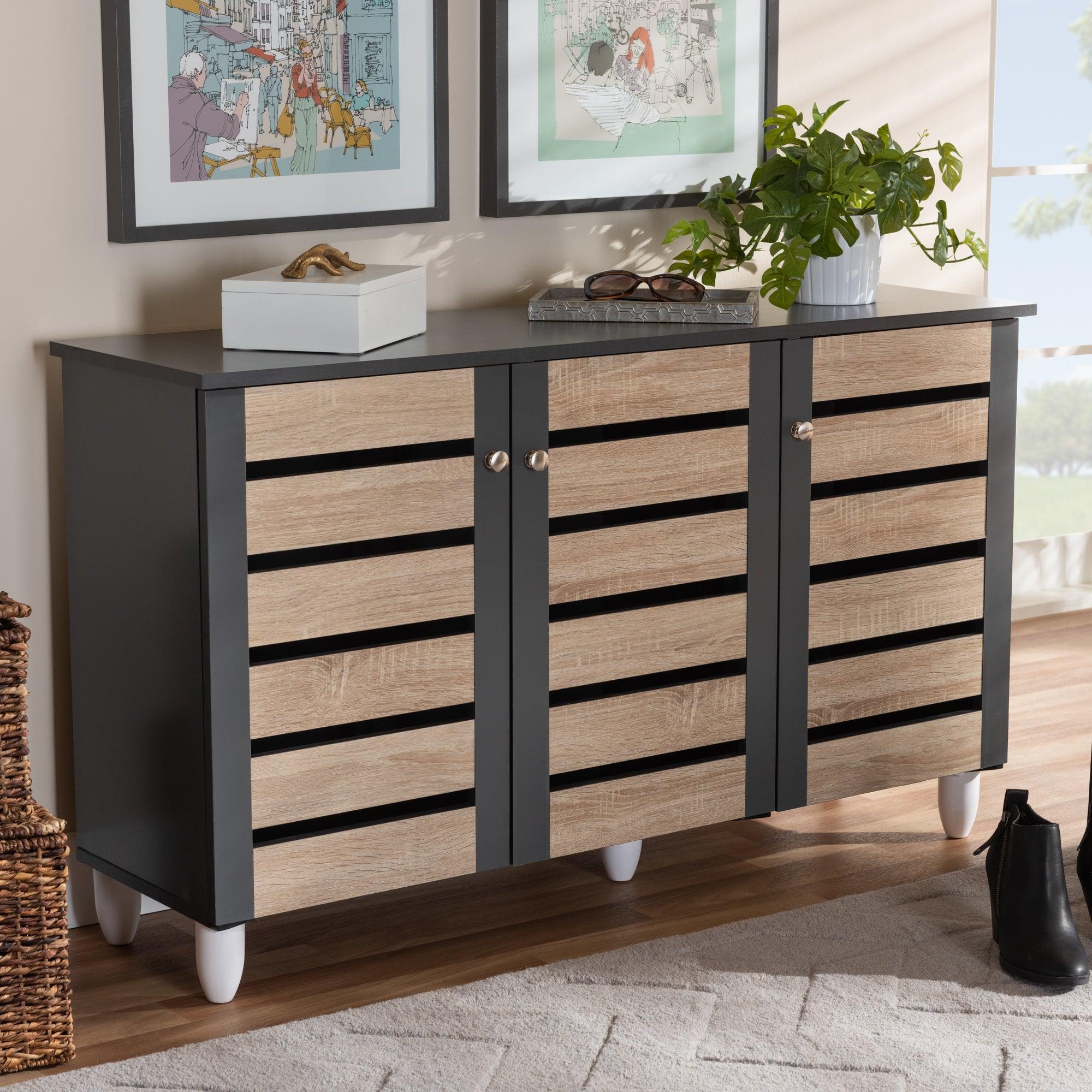 Gisela Modern and Contemporary Two-Tone and 3-Door Shoe Storage Cabinet