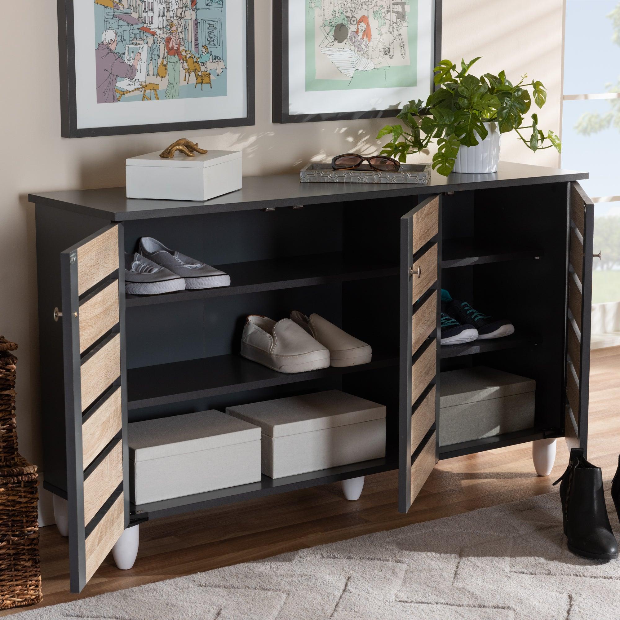 Gisela Modern and Contemporary Two-Tone and 3-Door Shoe Storage Cabinet