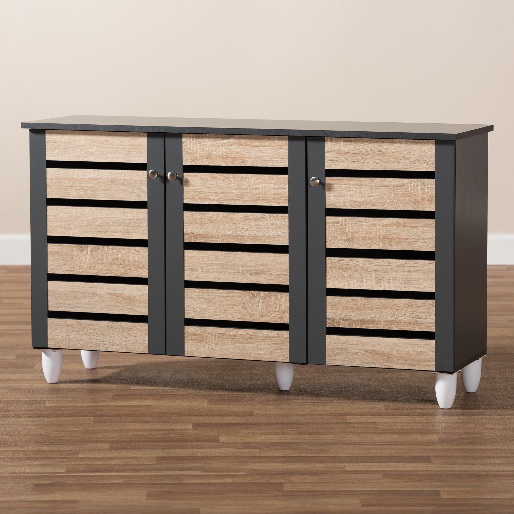 Gisela Modern and Contemporary Two-Tone and 3-Door Shoe Storage Cabinet