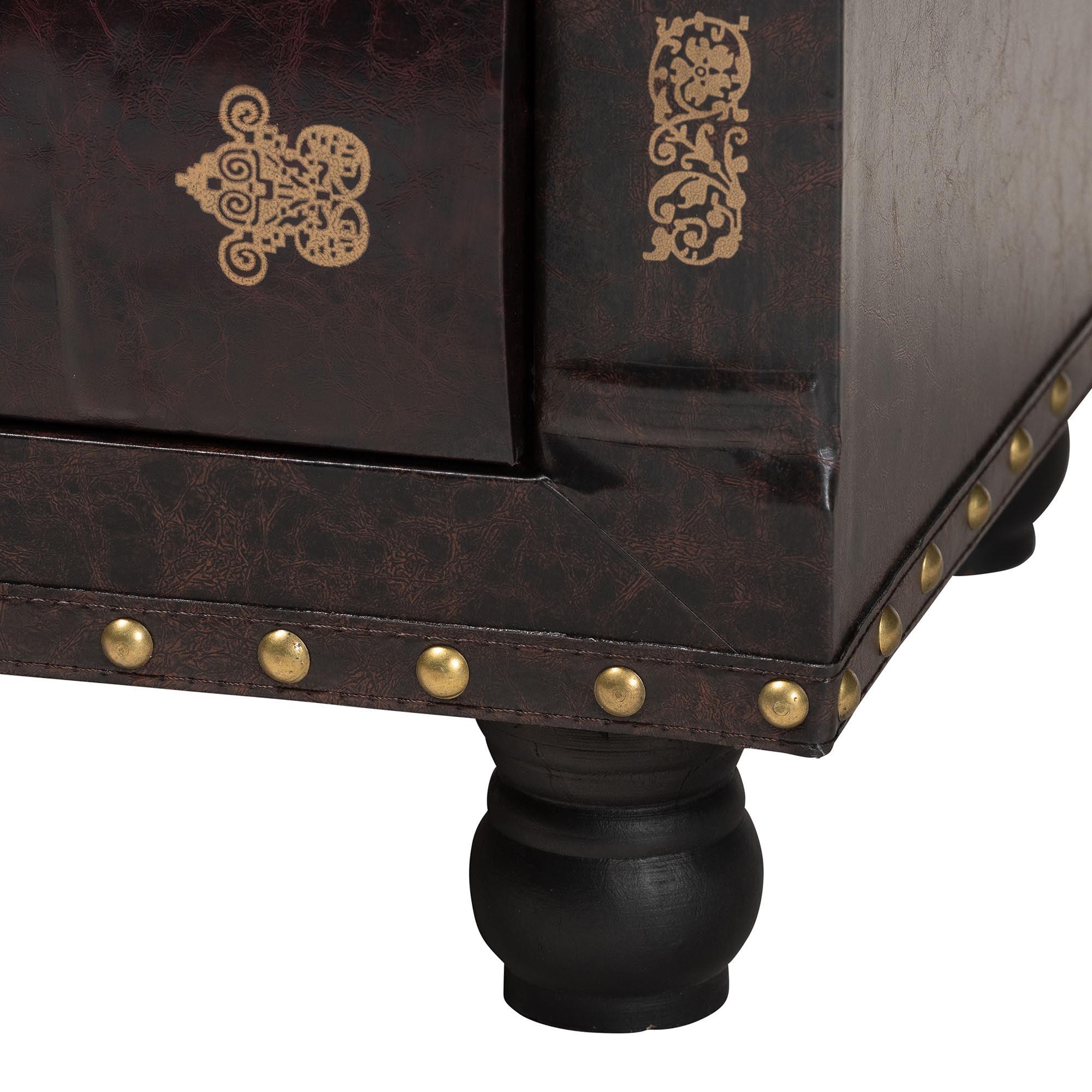 Charlier Rustic Antique Inspired Faux Leather Upholstered Wood Storage Ottoman with Book Spine Drawer