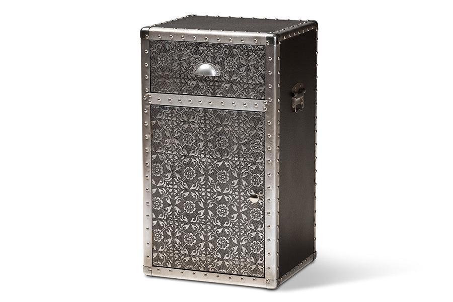 Cosette Vintage Industrial Metal Floral Accent Cabinet