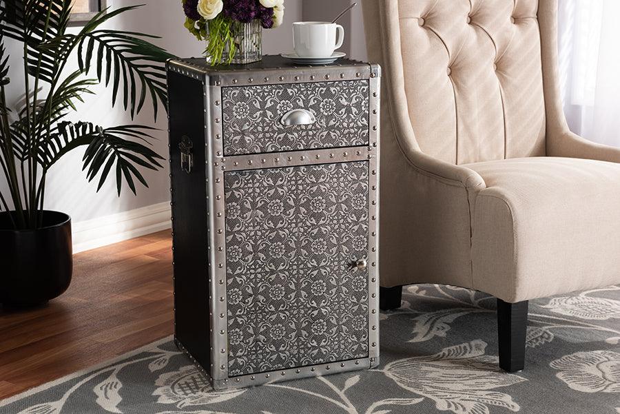 Cosette Vintage Industrial Metal Floral Accent Cabinet